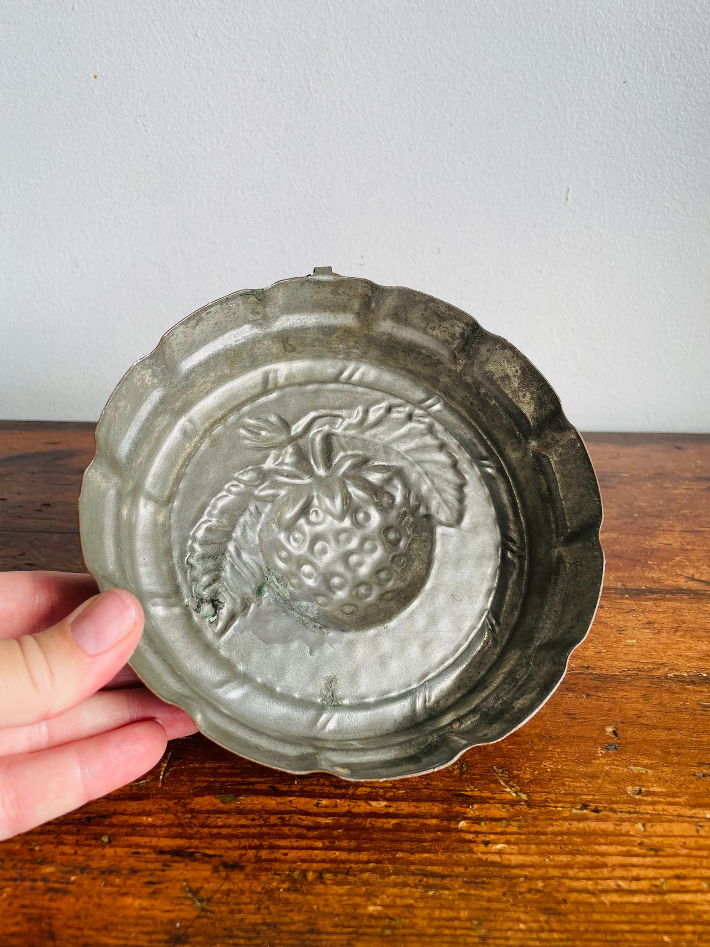 Vintage Solid Copper Round 6" Jelly Mold Wall Hanging with Botanical Raspberry Fruit Design