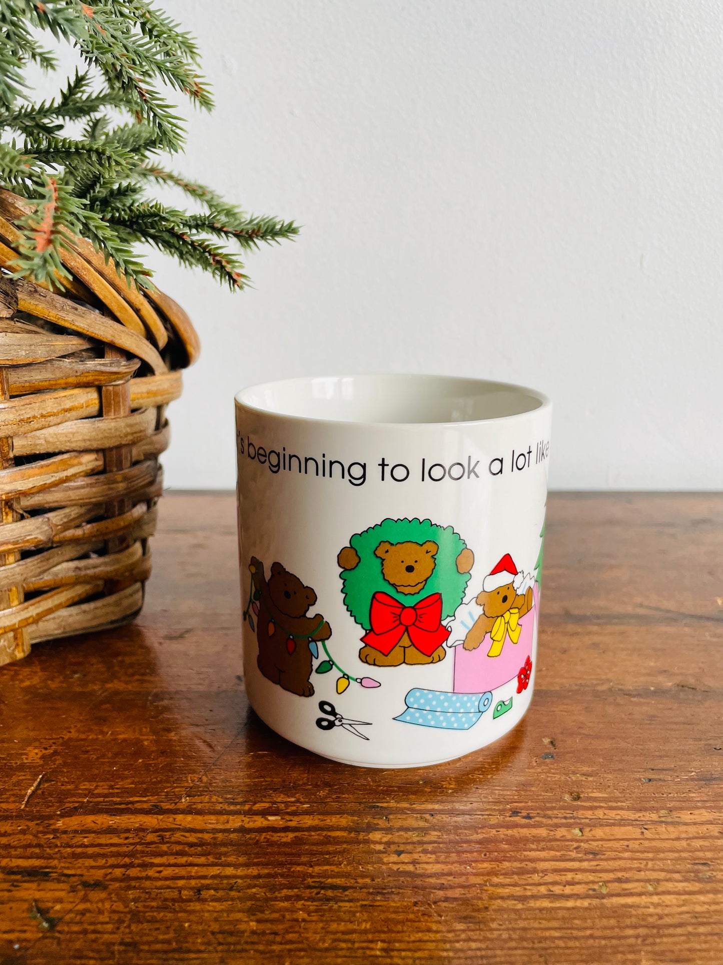 Russ Berrie & Co. Inc. Teddy Bear Mug - It's Beginning to Look a lot Like Christmas - Made in Korea