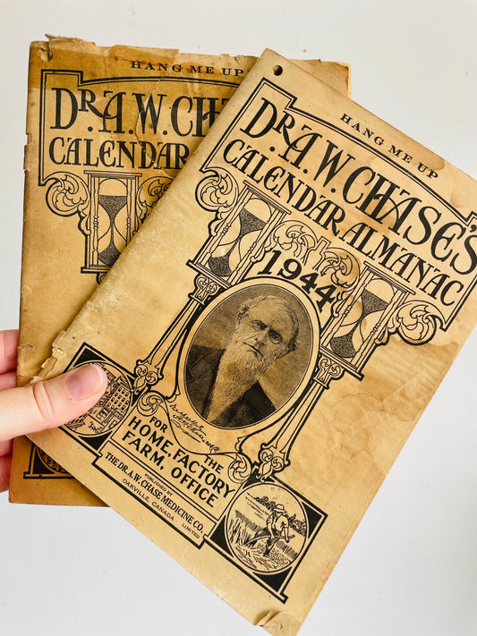 Vintage 1944 & 1948 Dr. A.W. Chase's Calendar Almanac Paper Booklets - For The Home, Factory, Farm & Office - Set of 2 - Oakville, Canada