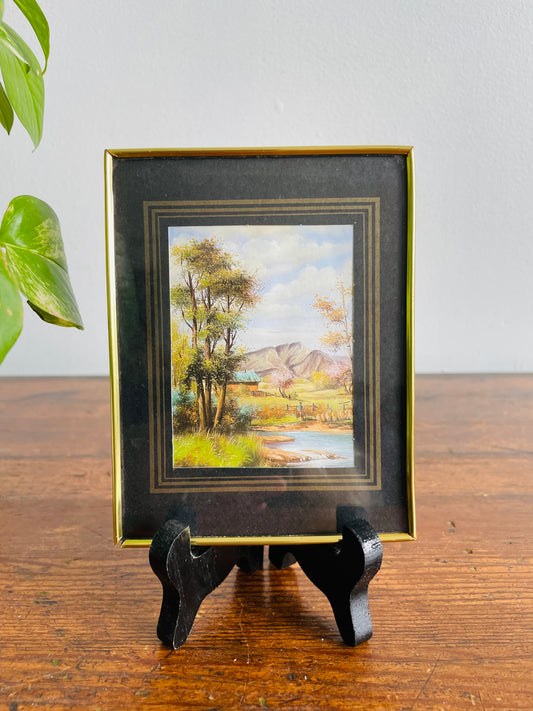 Original Art Framed Painting of Countryside House with Shepherd & Flock of Sheep  - Found in Porto, Portugal