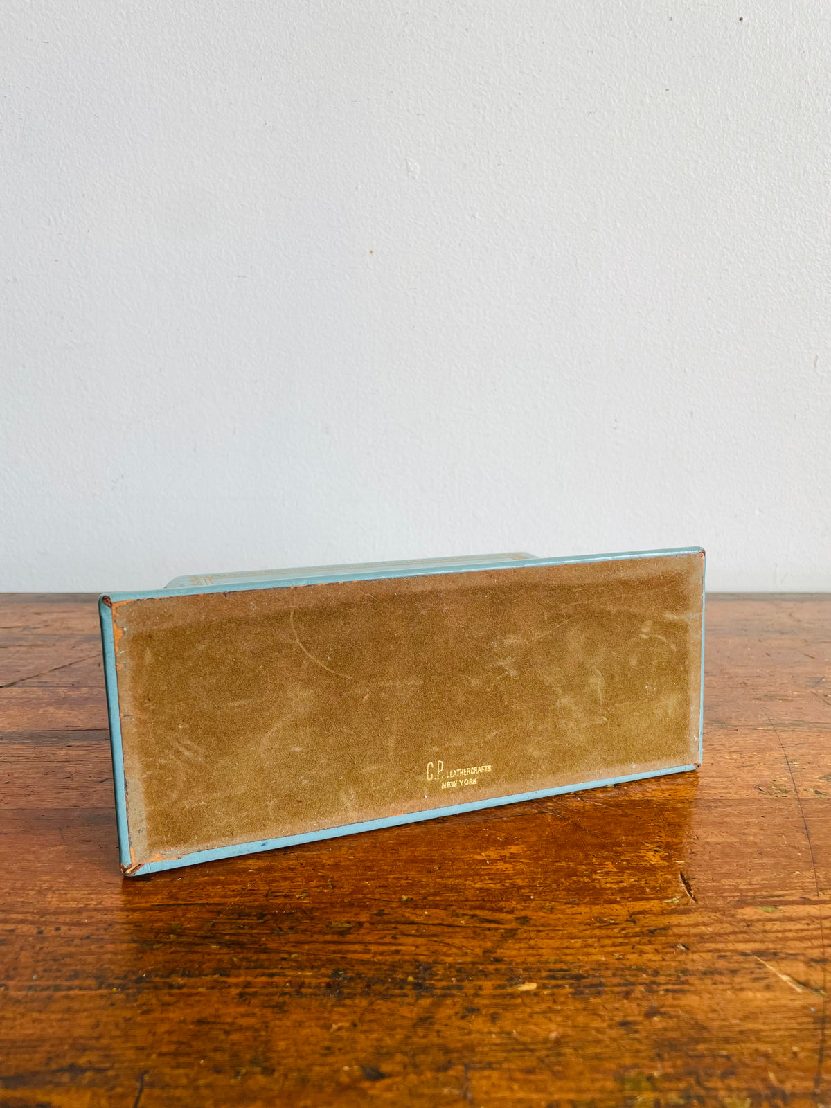 Vintage C.P. Leathercrafts New York Blue & Gold Leather Office Desk Organizer / Mail Letter Card Holder