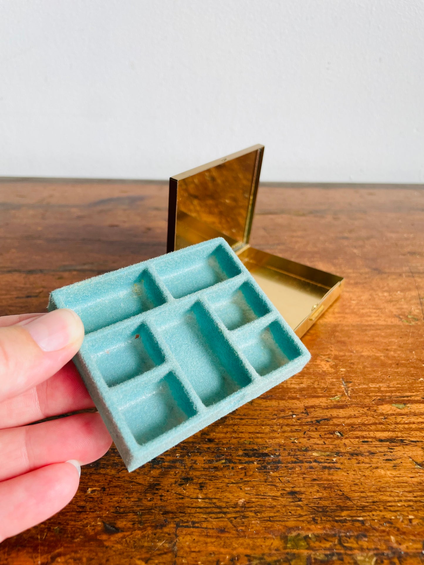Vintage Brass & Enamel Travel Pocket Case with Divided Jewellery or Pill Organizer Compartment & Mirror - Snowy Winter Night Scene - Made in Vancouver Canada