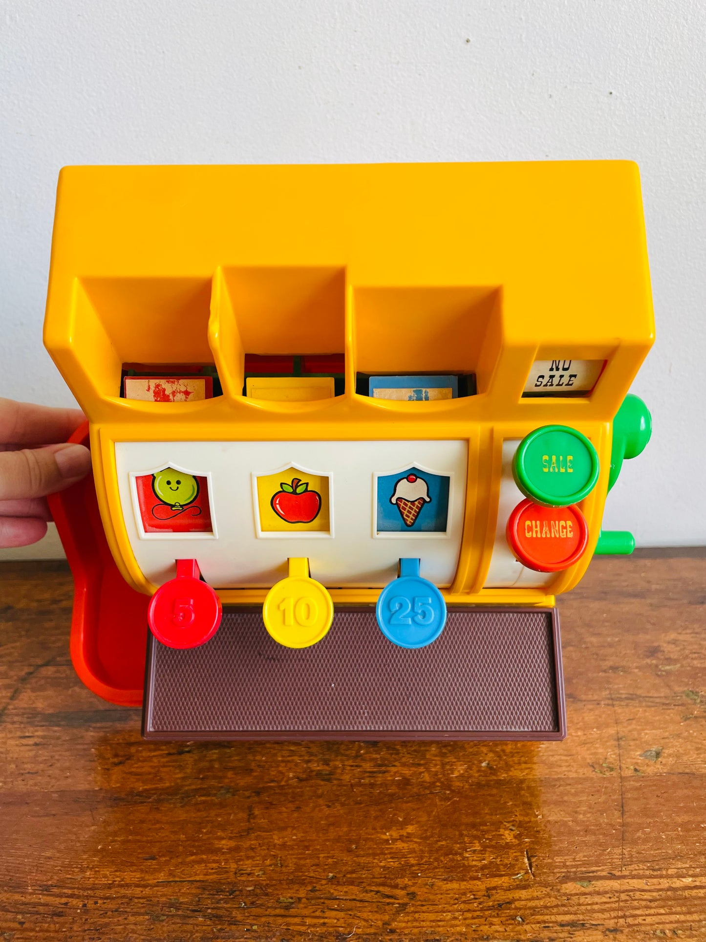 Vintage 1974 Fisher Price Toys Cash Register - Includes 6 Coins - Buttons, Bell, Drawer - Tested / Works!