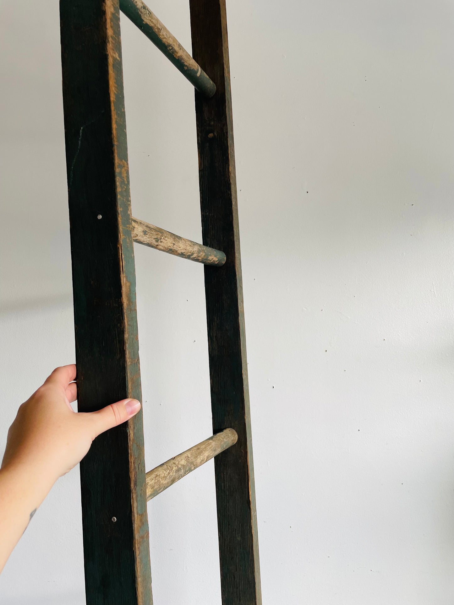Vintage Rustic Green 5 Feet Tall Wood Barn Ladder - Originally Came from a Farm - Blanket Ladder, Porch Decor, Etc.