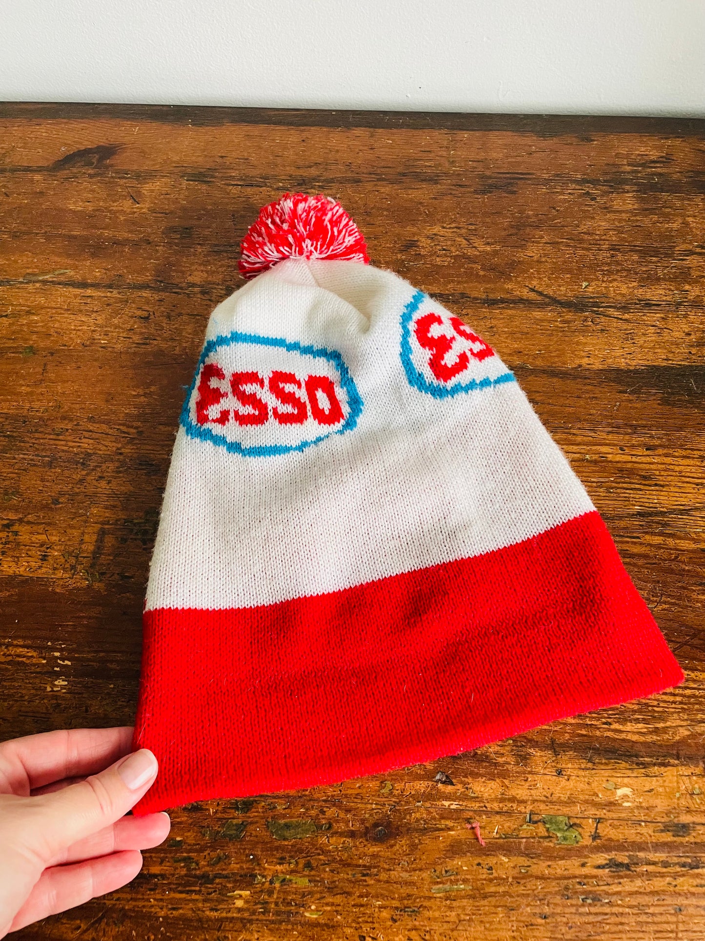 Vintage Esso Oil Gas Winter Toque Hat with Pompom
