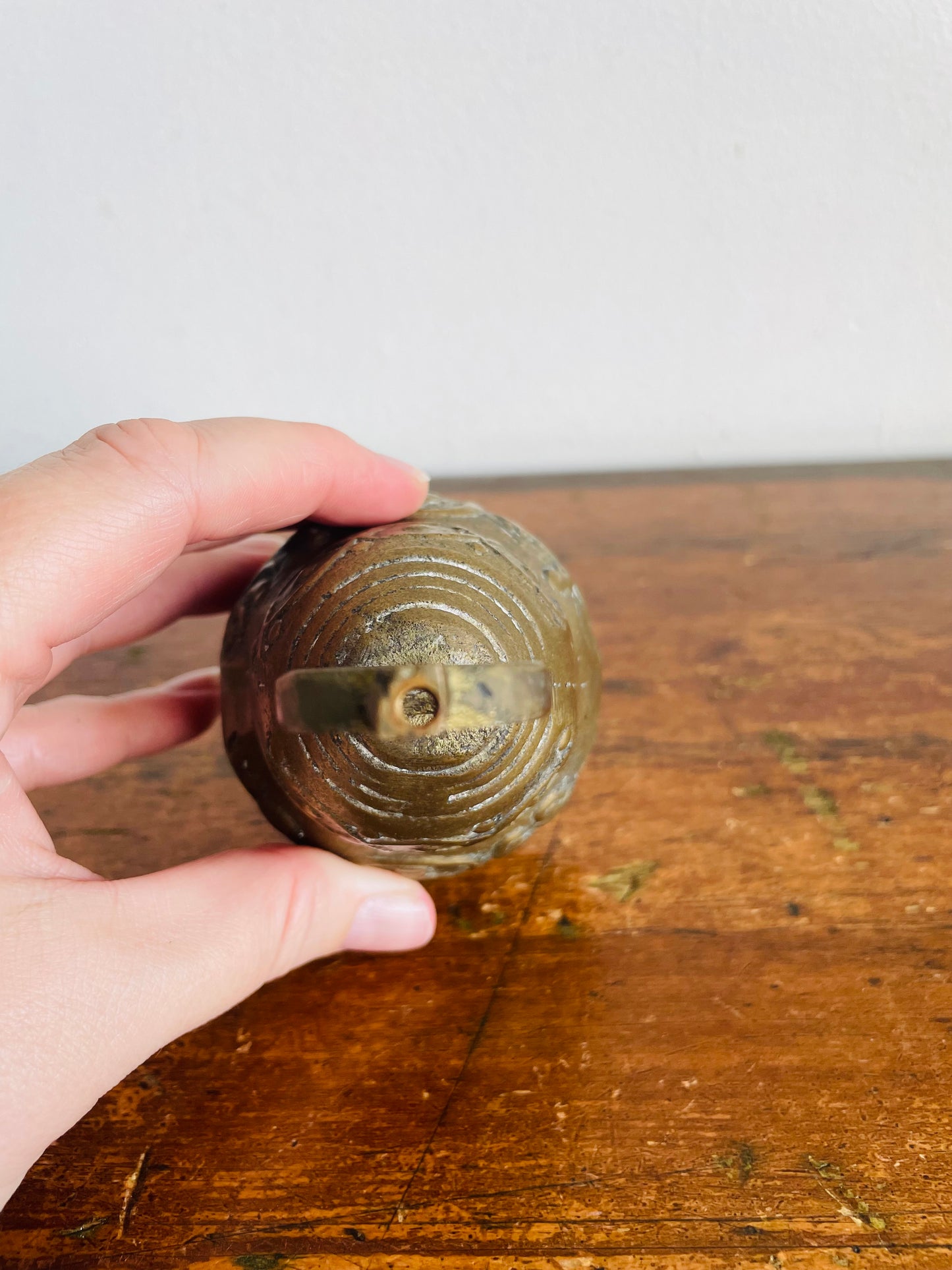 Vintage Heavy & Solid Brass Monastery Sanctuary Bell with Handle & Intricate Embossed Nativity Scene Design