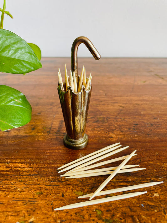 Vintage Solid Brass Umbrella Toothpick or Match Holder