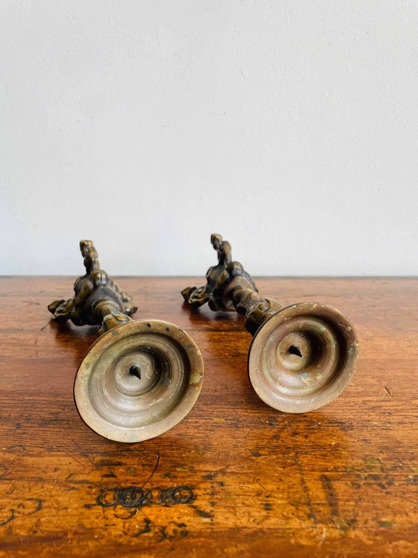 Vintage Heavy & Solid Brass Pricket Stick Candle Holders - Set of 2 - Can Unscrew & Take Apart