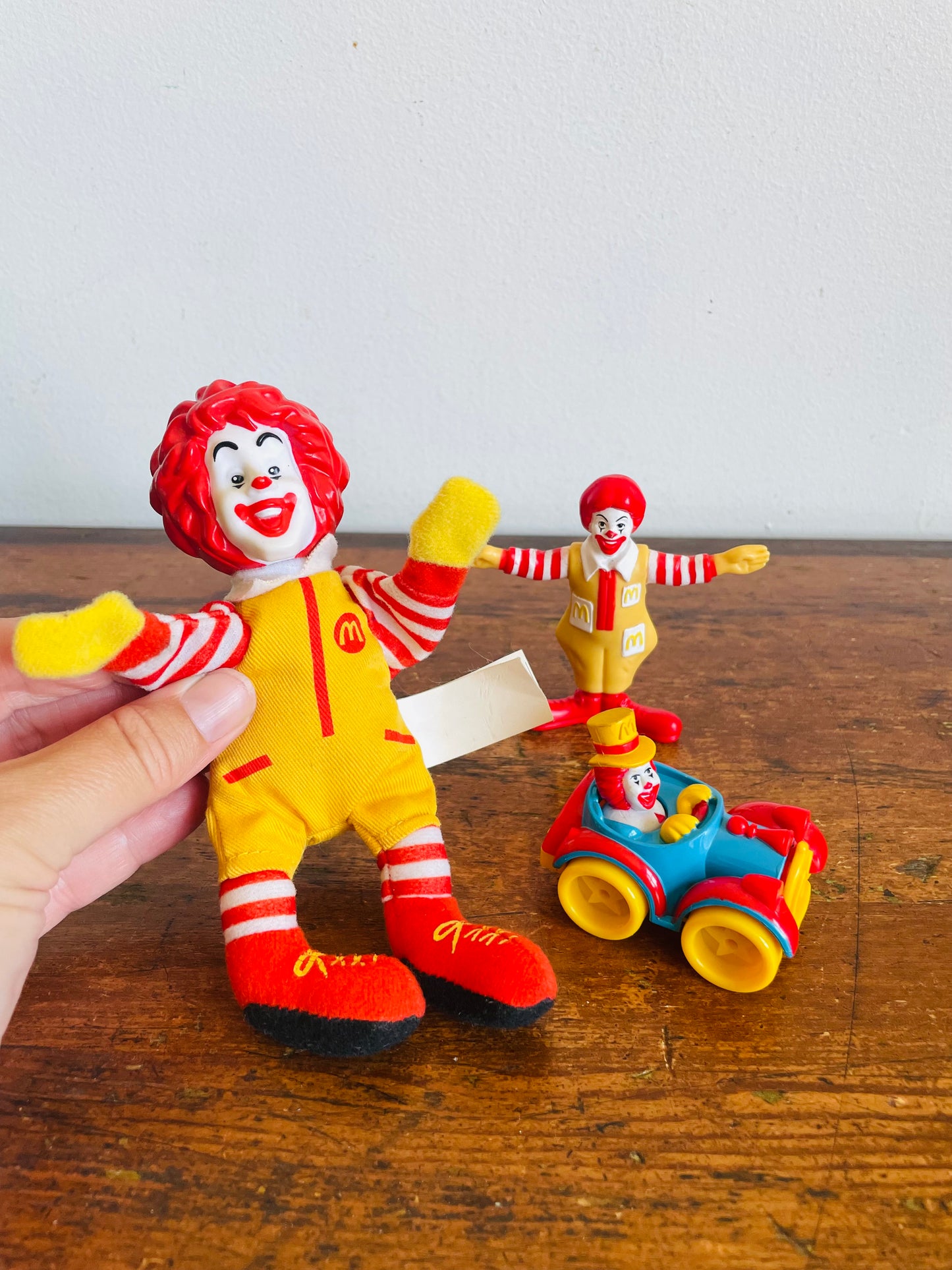 Vintage McDonald's Happy Meal Toy Bundle - Ronald McDonald Themed Toys - Finger Puppet Doll, Circus Car & Action Figure- Set of 3