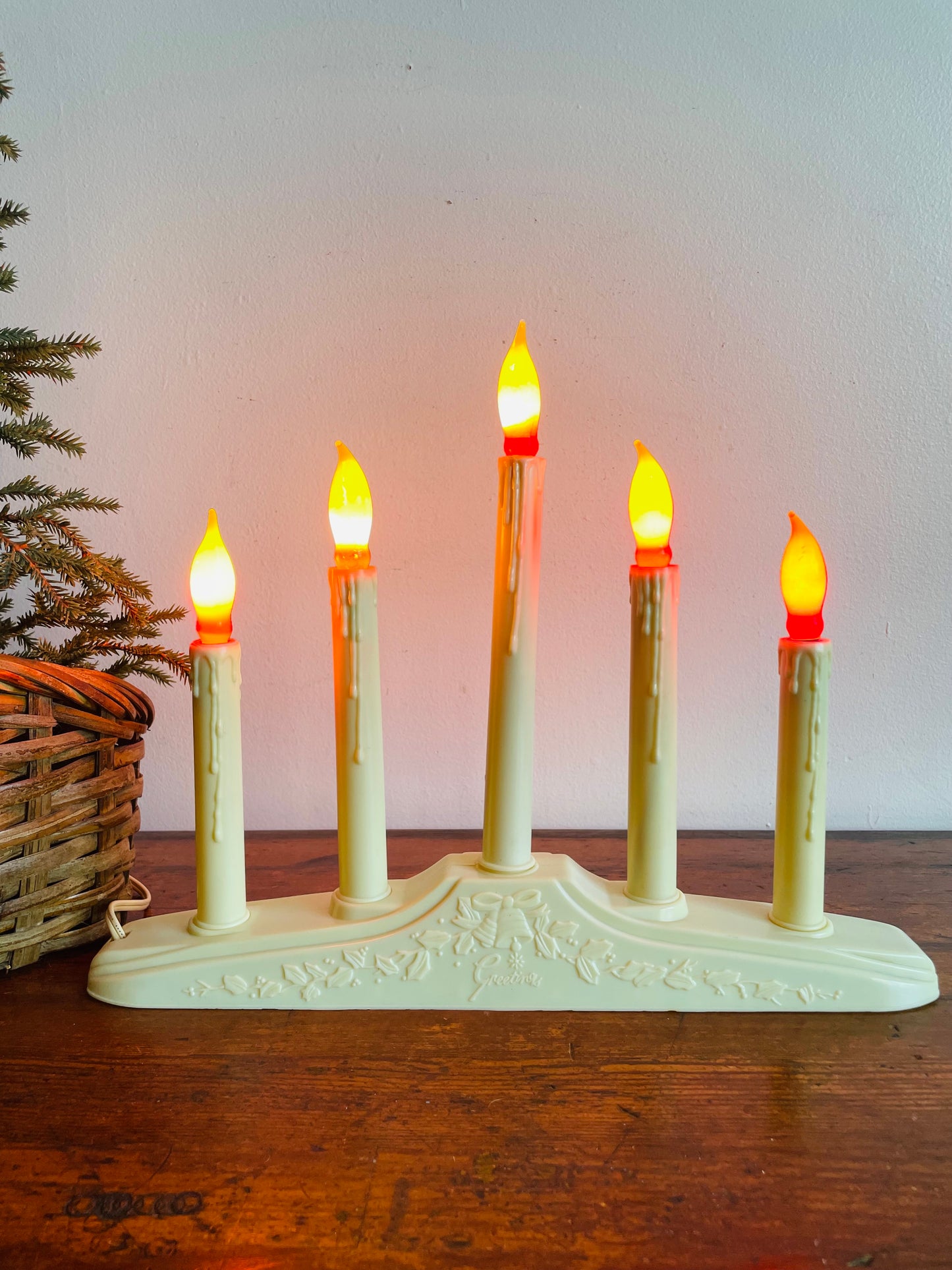 Christmas Window Candolier Electric Five Branch Candle with Red Flames