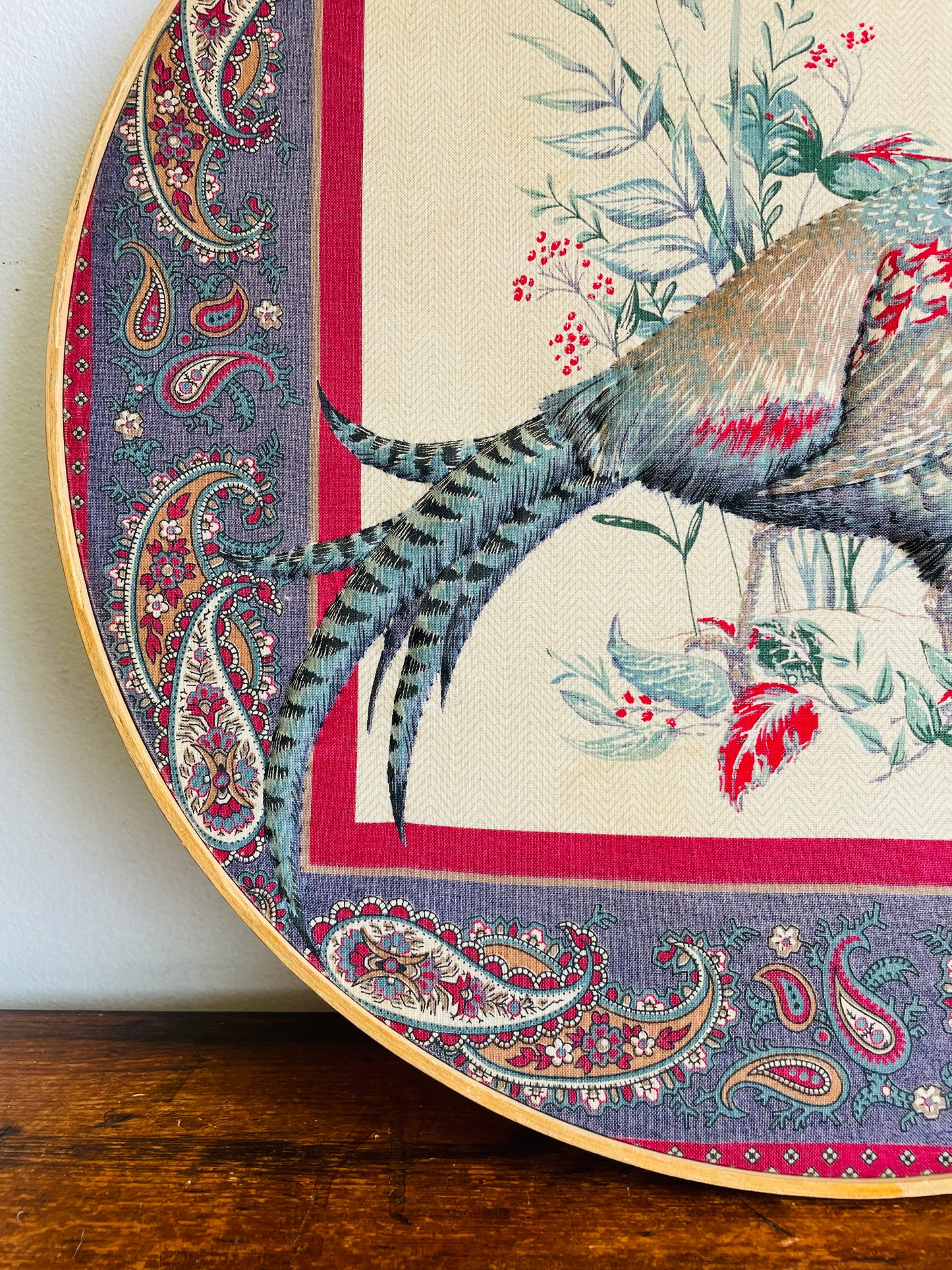 Fabric Embroidery Hoop Art Picture - Pheasant Bird Among Foliage