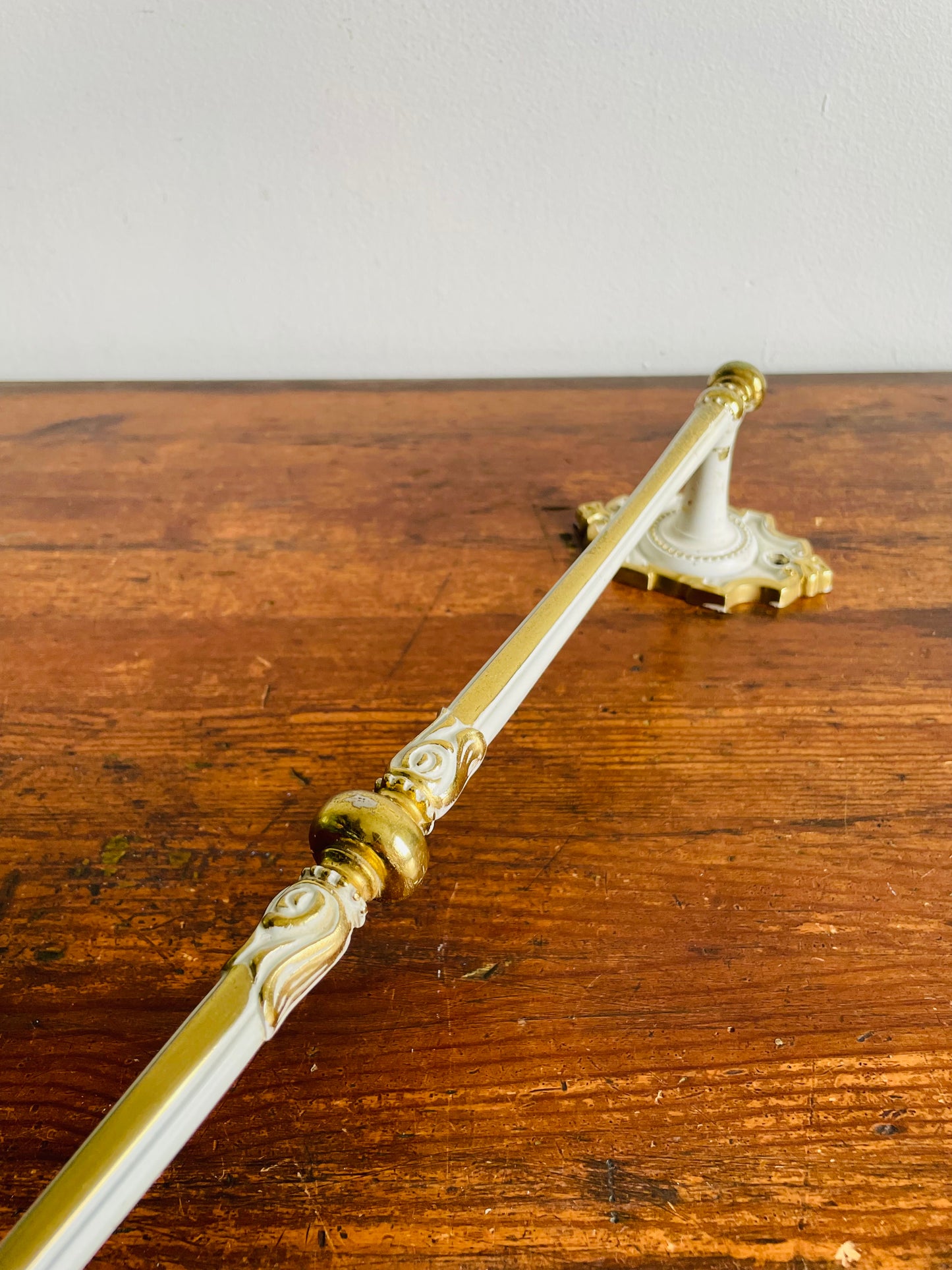 Ornate Gold and White Metal Towel Hanging Rod