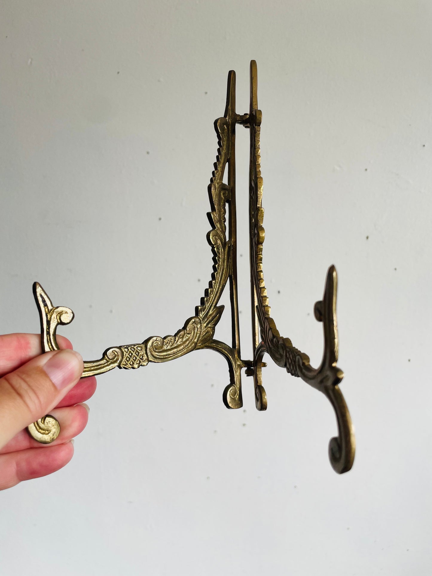 Vintage Brass Ornate Folding 8" Tall Easel - Holds Picture, Art, Book, Etc.