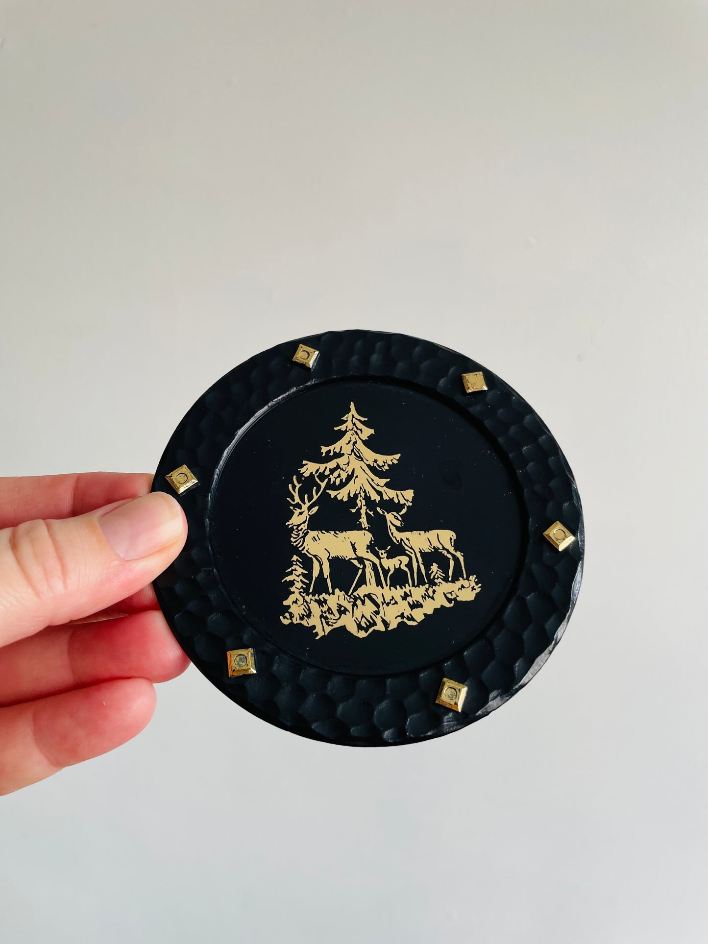 Embossed Gold & Black Woodland Creatures Coasters - Set of 6 with Holder Base