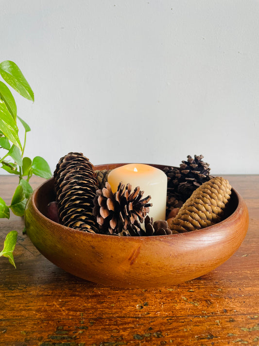 Vintage Wood Bowl - Great for Salad, Snacks, Catchall, Fruit Bowl, Centrepiece, Etc.