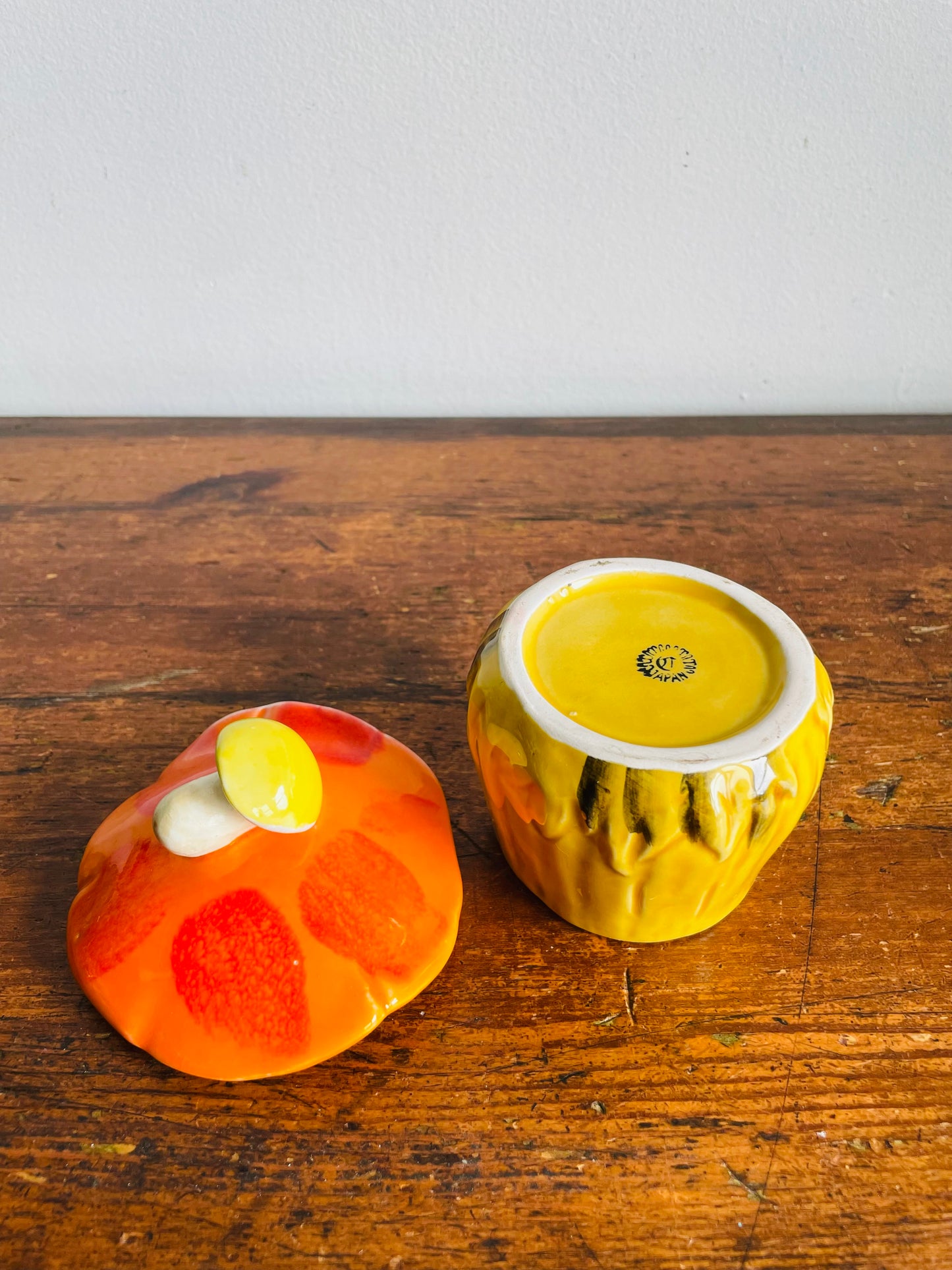 Vintage Bright & Fun Merry Mushroom Canister with Lid & Hole for Spoon - Sugar, Jam, Jelly, Etc. - Made in Japan