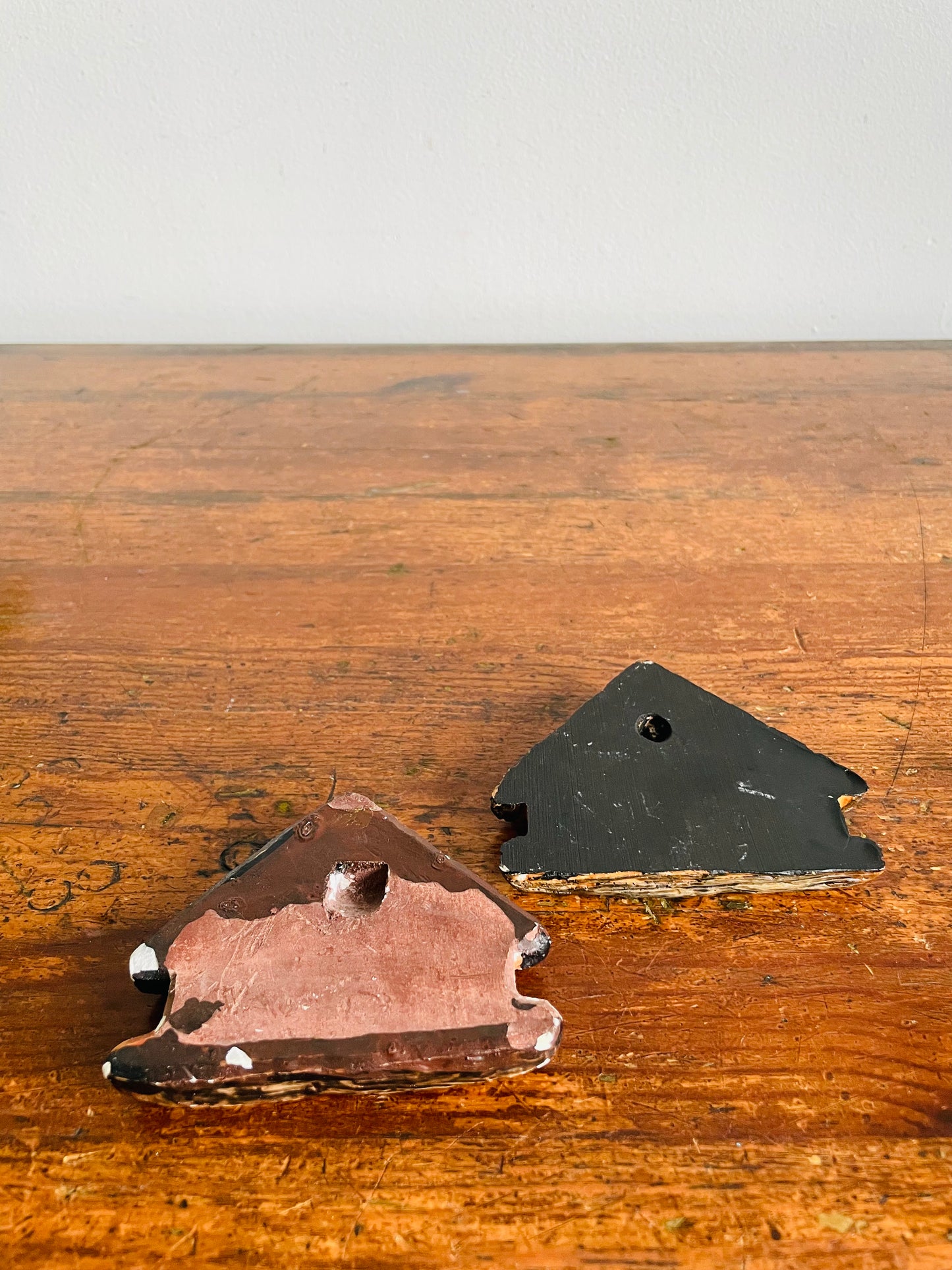 Vintage Adorable Mini Hand-Painted Plaster Thatched Roof Cottage Houses - Can Hang or Lean - Set of 2