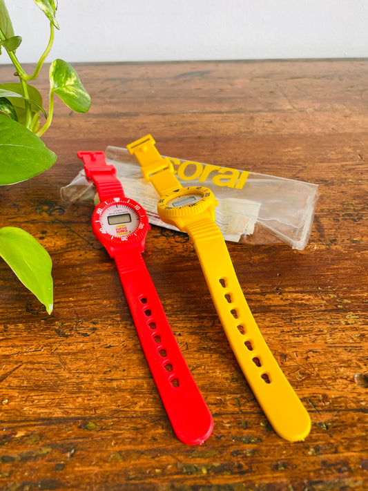 Vintage 1990s Red & Yellow Burger King Promotional Digital Water-Resistant Sports Watch Bundle - Set of 2 - Untested