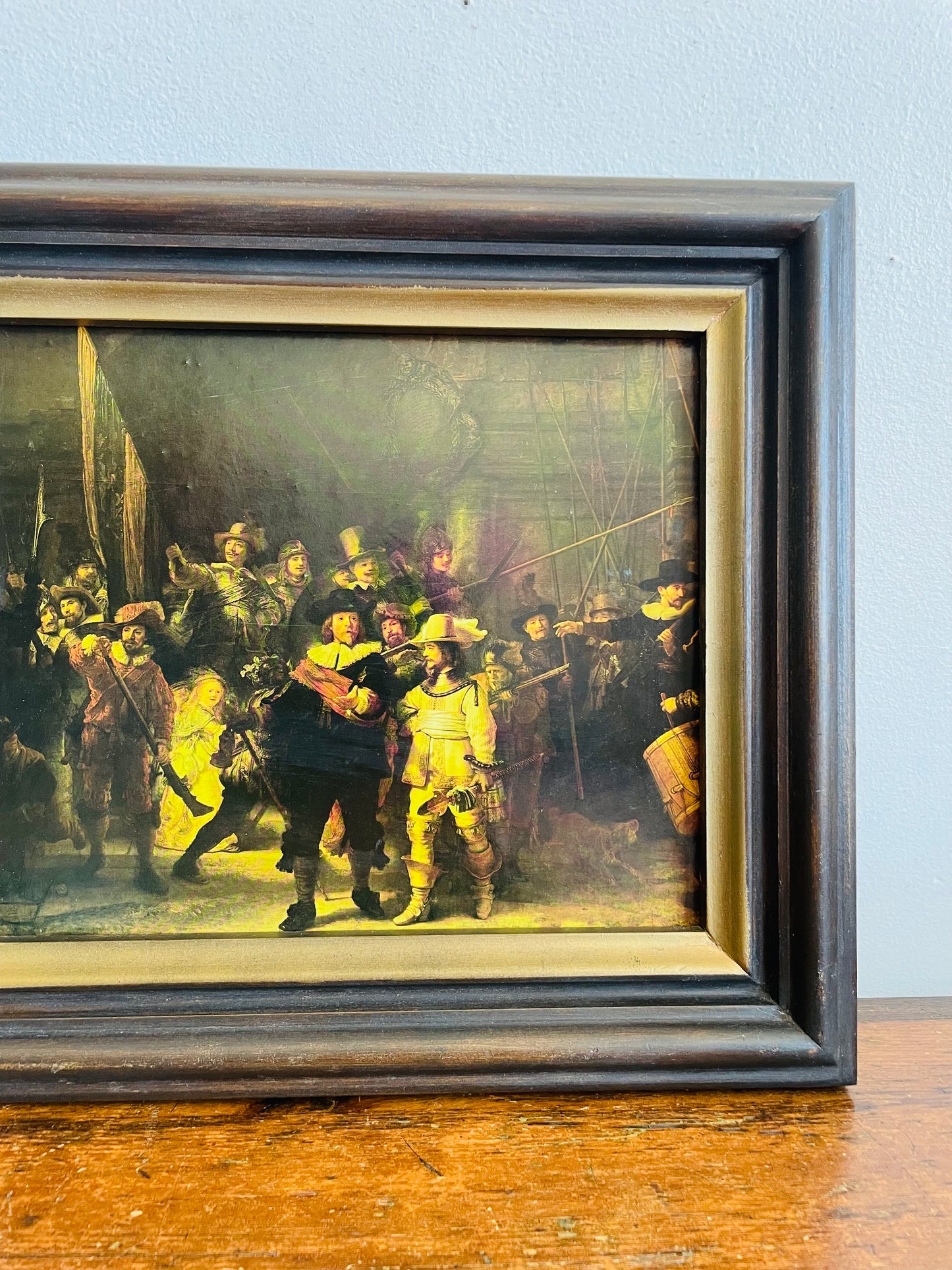 Vintage Framed Reproduction Print Picture - The Night Watch by Dutch Artist Rembrandt van Rijn - Rijksmuseum Amsterdam