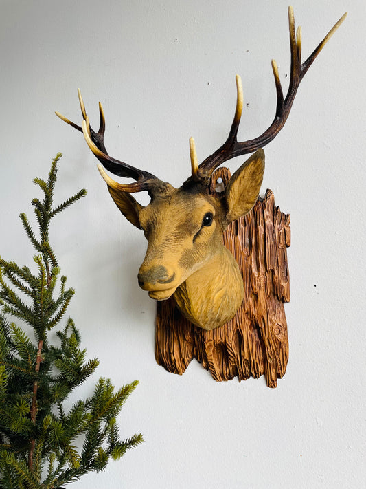 Vintage Wall Mount Resin Stag Deer Head with Antlers - Vegan Friendly Taxidermy - Nature, Cottage or Christmas Decor!