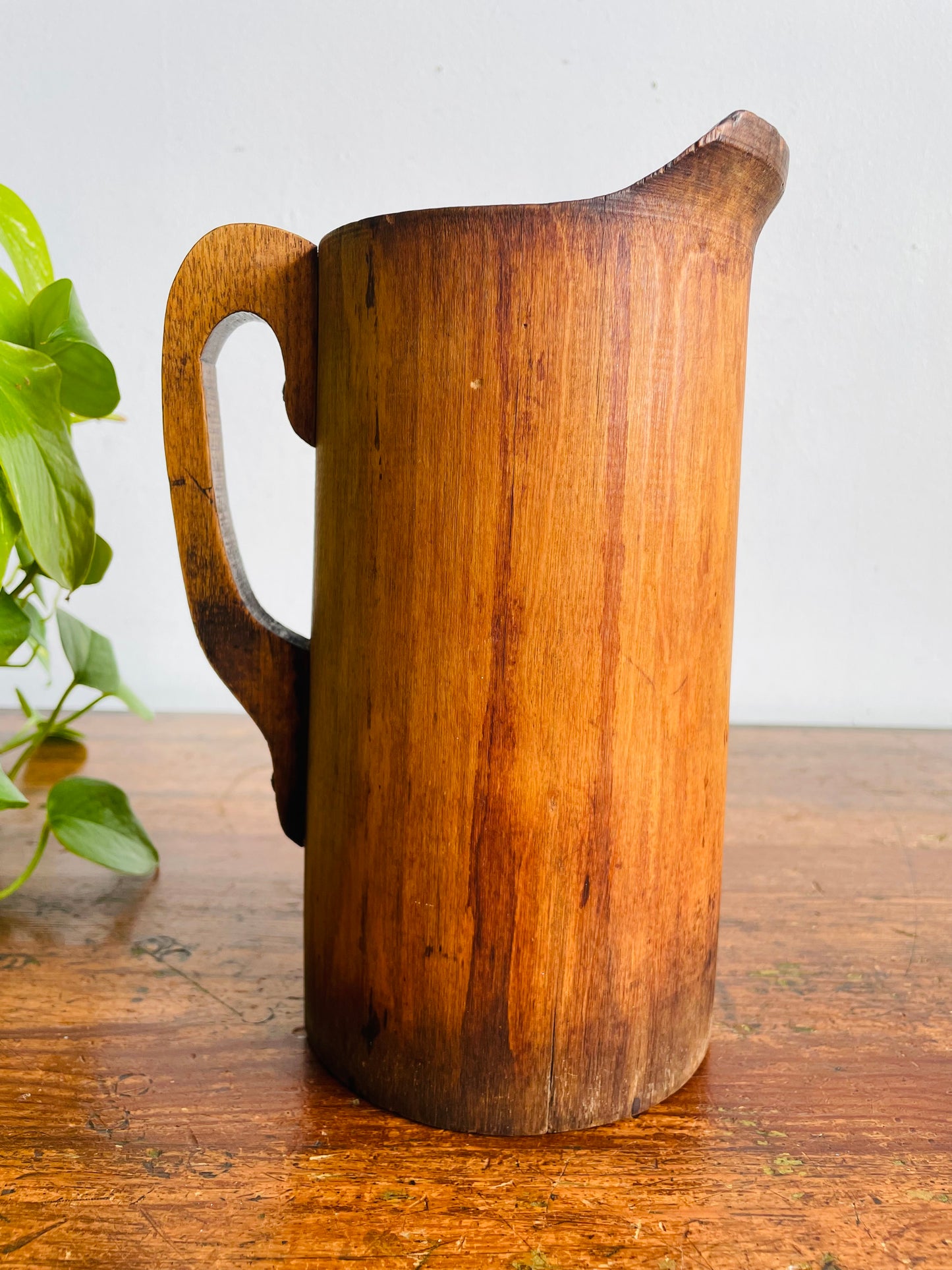 Vintage Wood Quart Treen Noggin Pitcher Water Jug with Handle - Newmarket, Ontario, Canada - Hollowed Out Tree Trunk