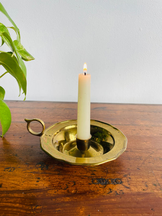 Brass Chamberstick Candle Holder with Dish - Made in India