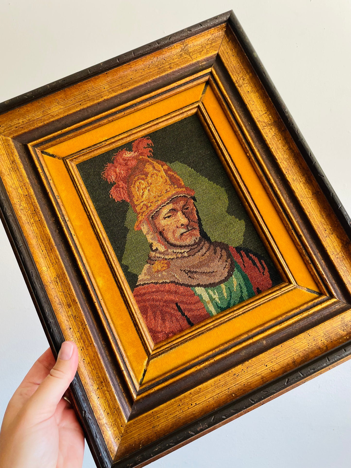 Vintage "The Man With The Golden Helmet" by Rembrandt Needlepoint Embroidery Picture