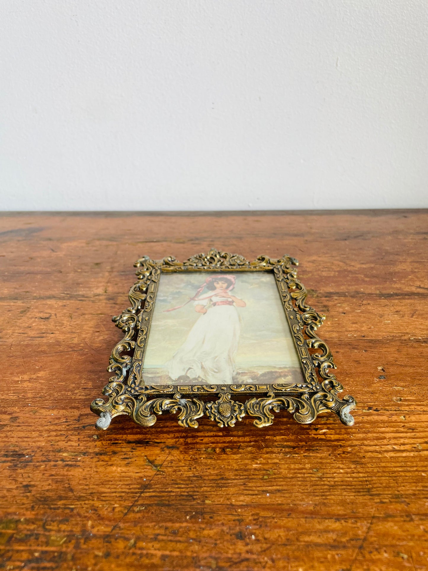 Vintage Ornate Brass Picture Frame with Print of Pinkie (Sarah Moulton) by Sir Thomas Lawrence - Made in Italy