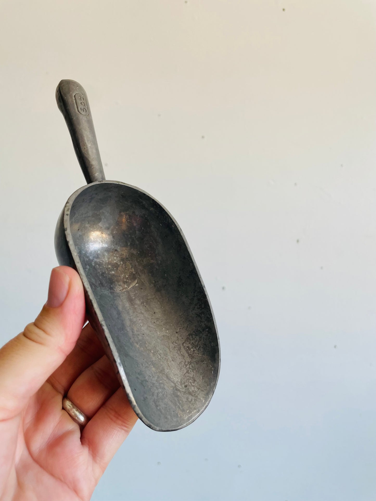 Vintage Pewter Metal 5 oz Scoops with Handles - Set of 2 - Made in Thailand