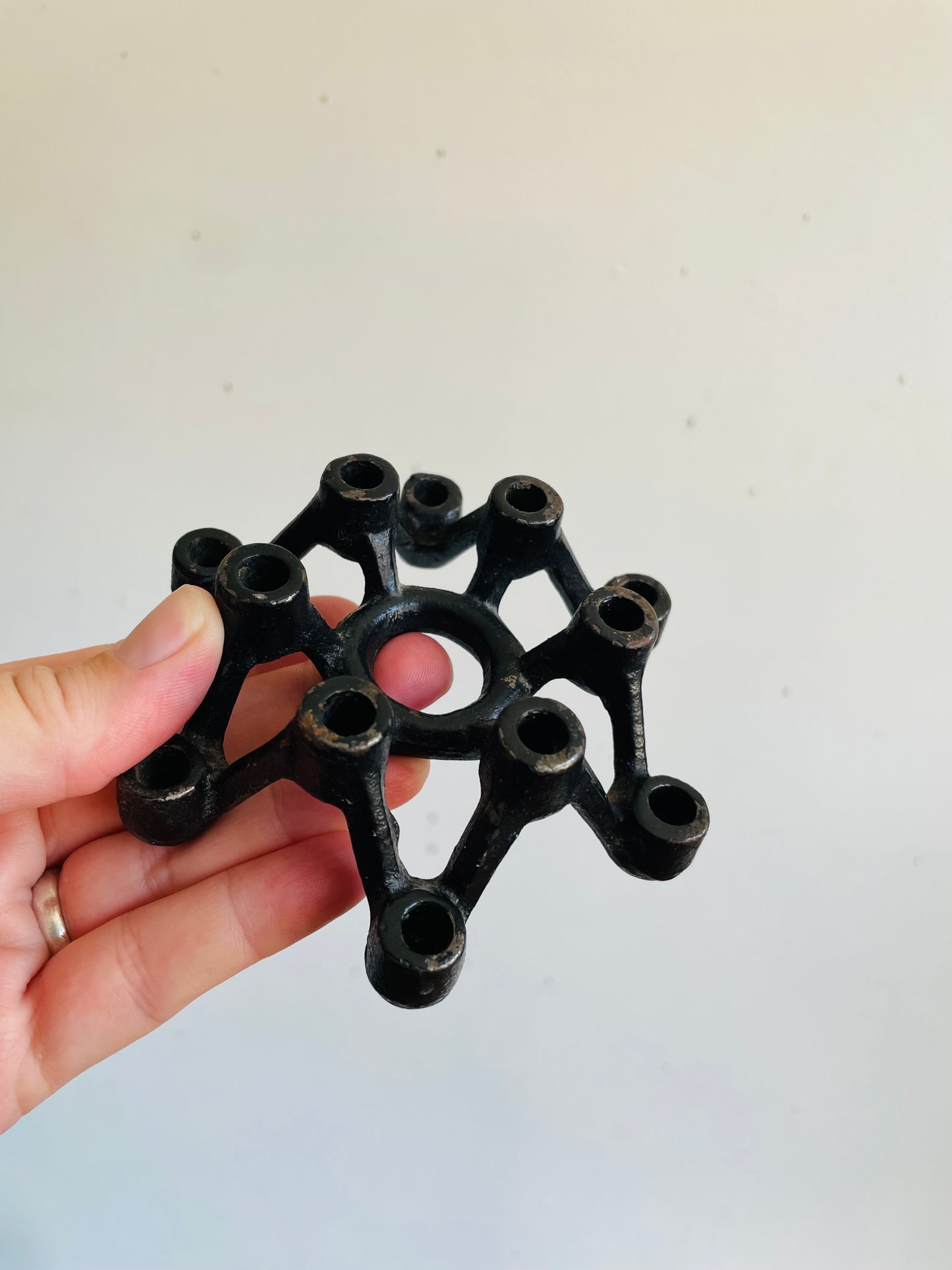 Vintage Mid-Century Modern Black Cast Iron Spider Atomic Starburst Candle Holder for 12 Slim Tapers - Made in Japan