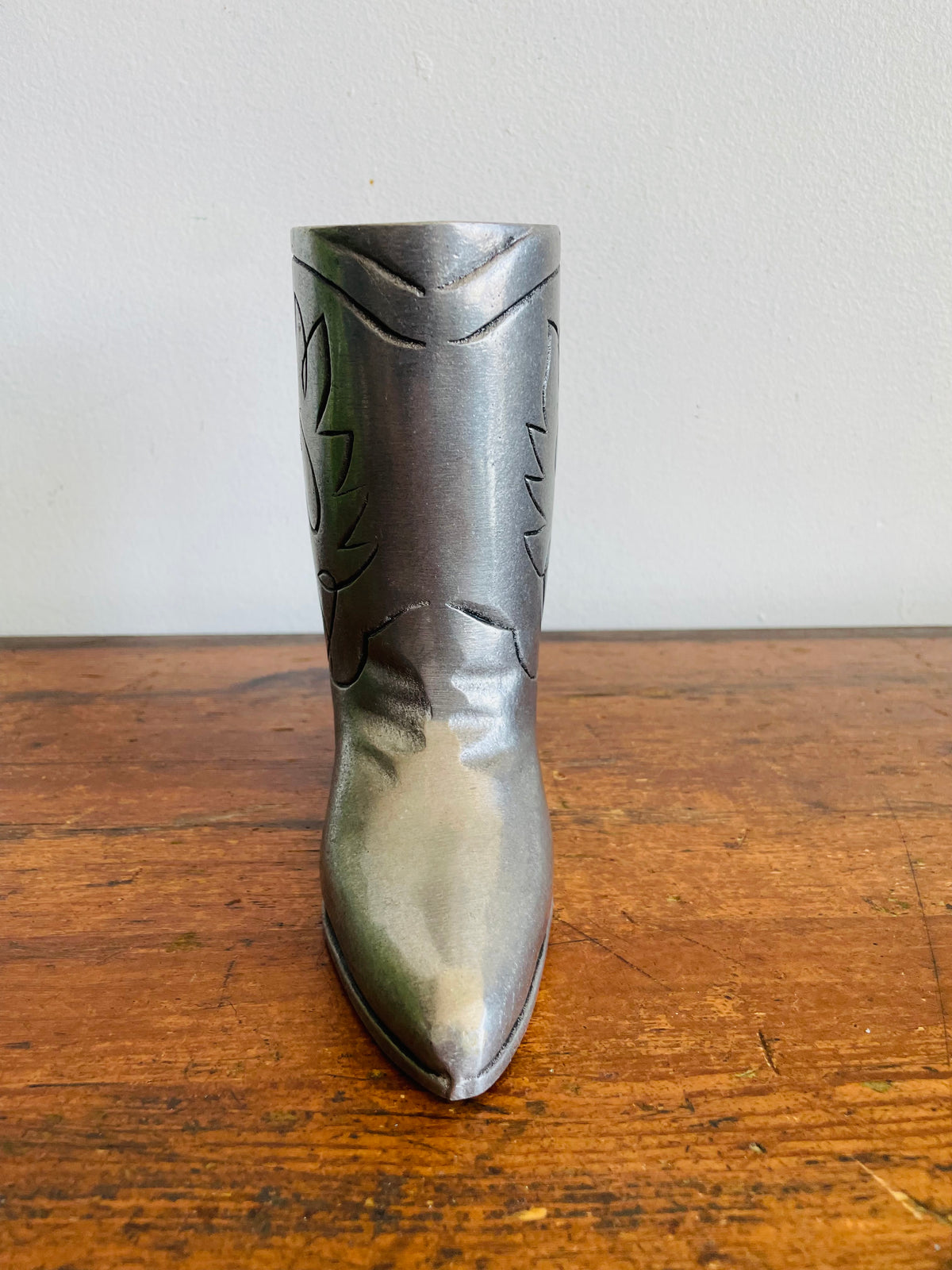 Vintage Metal Wilton Armetale Breakin' The Noggin Equestrian Western Cowboy Boot Novelty Beer Mug Stein, Pitcher, Makeup Brush Holder, Vase, Etc.