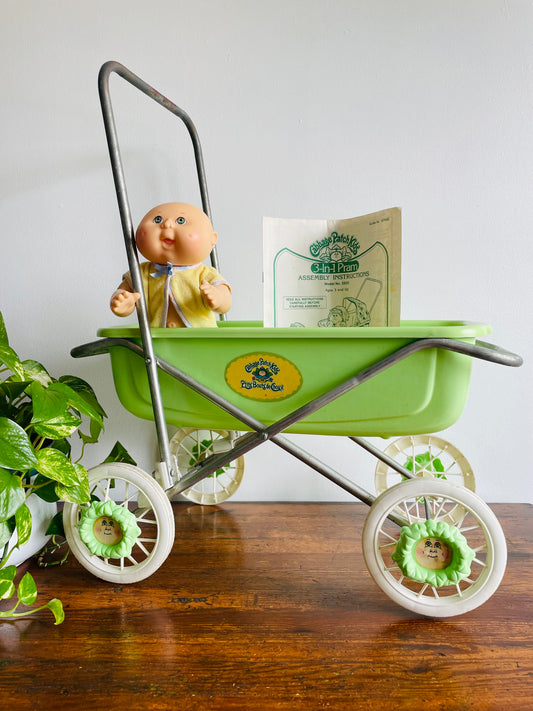 1984 Coleco Cabbage Patch Kids Doll Pram Stroller - Includes Instruction Manual & 1993 Hasbro Bath Care Baby