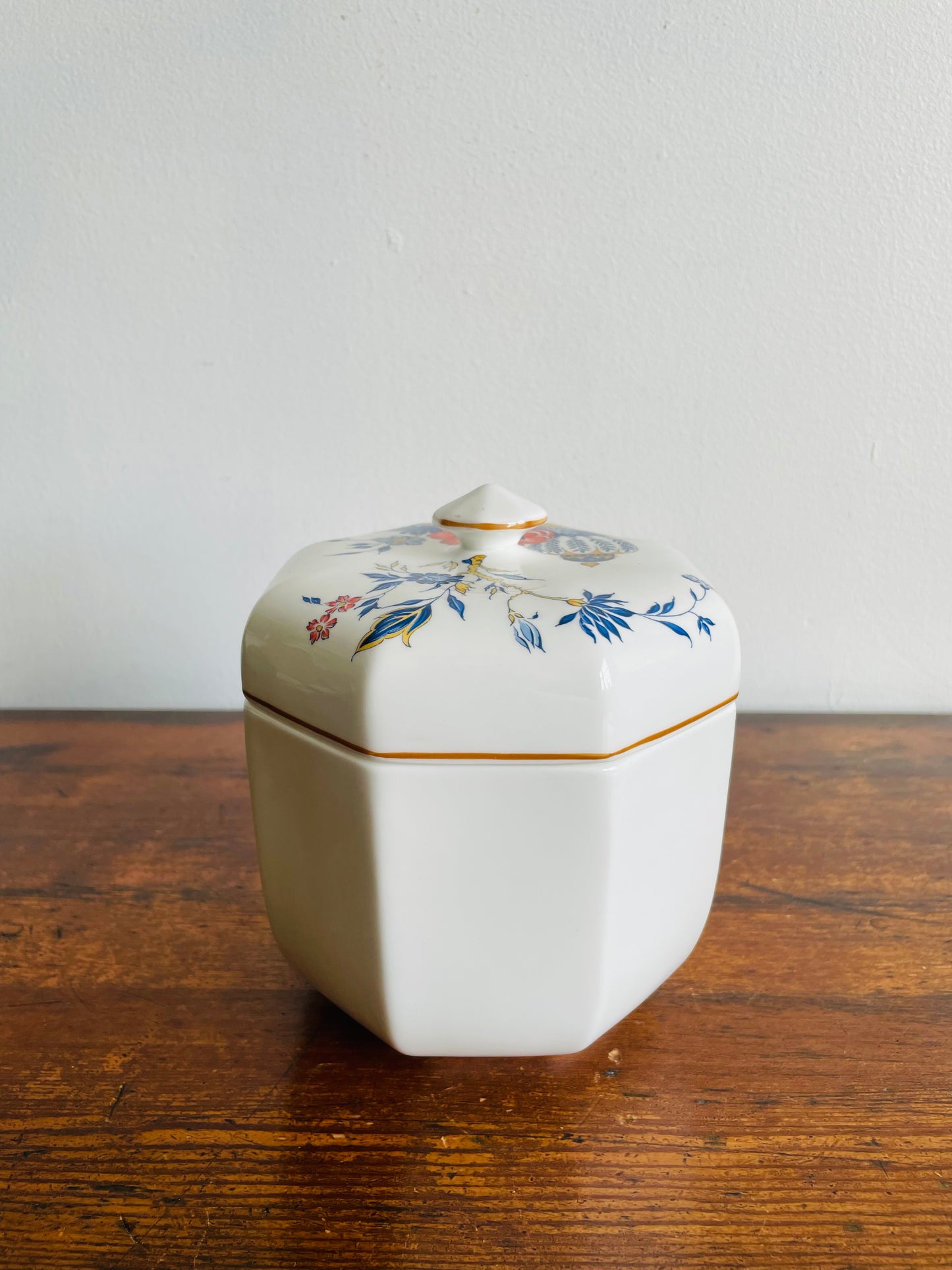 Crown Staffordshire Penang Fine Bone China Octagon Biscuit Canister Jar with Lid