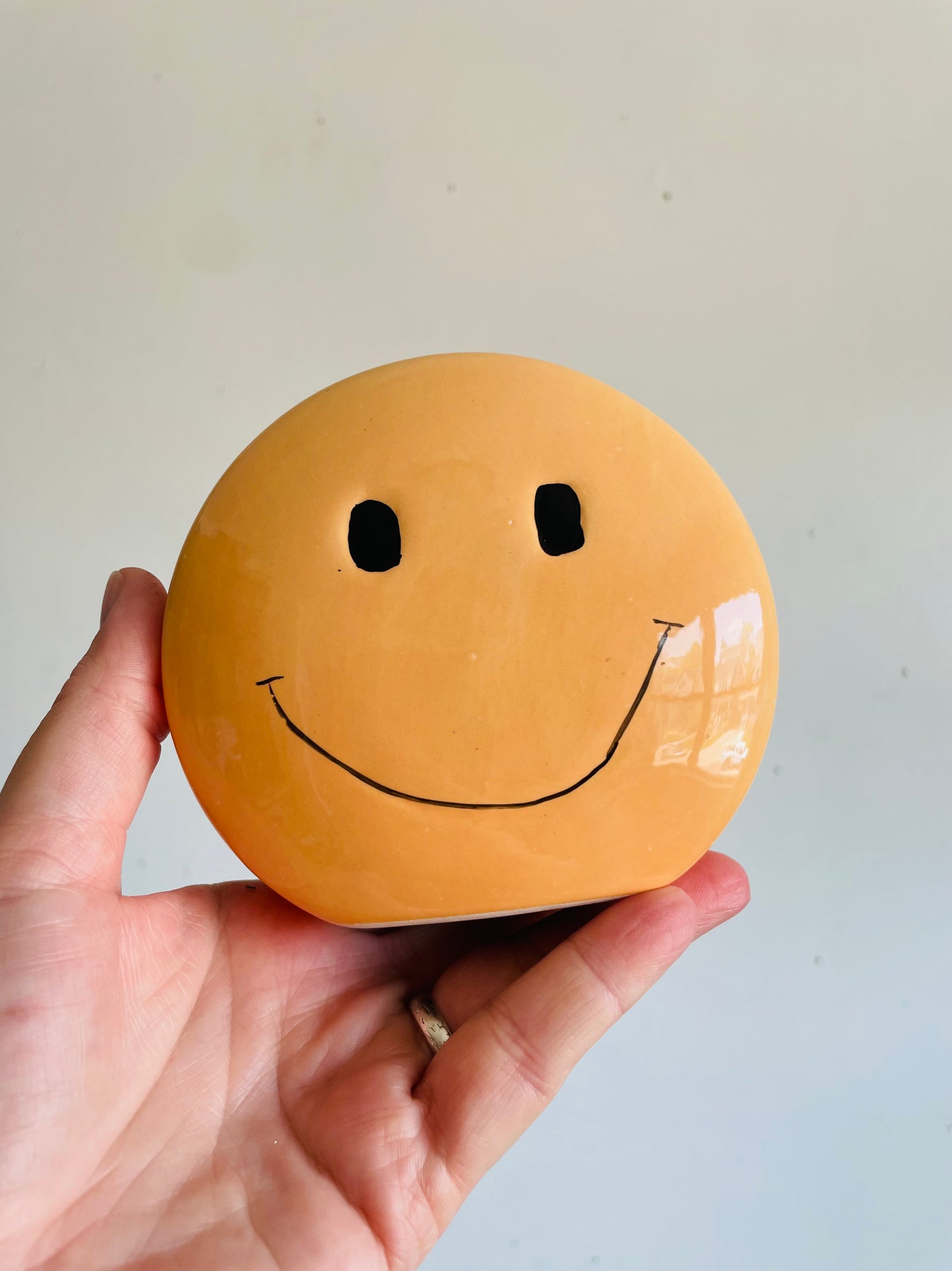 Vintage Pale Orange Smiley Happy Face Money Coin Piggy Bank