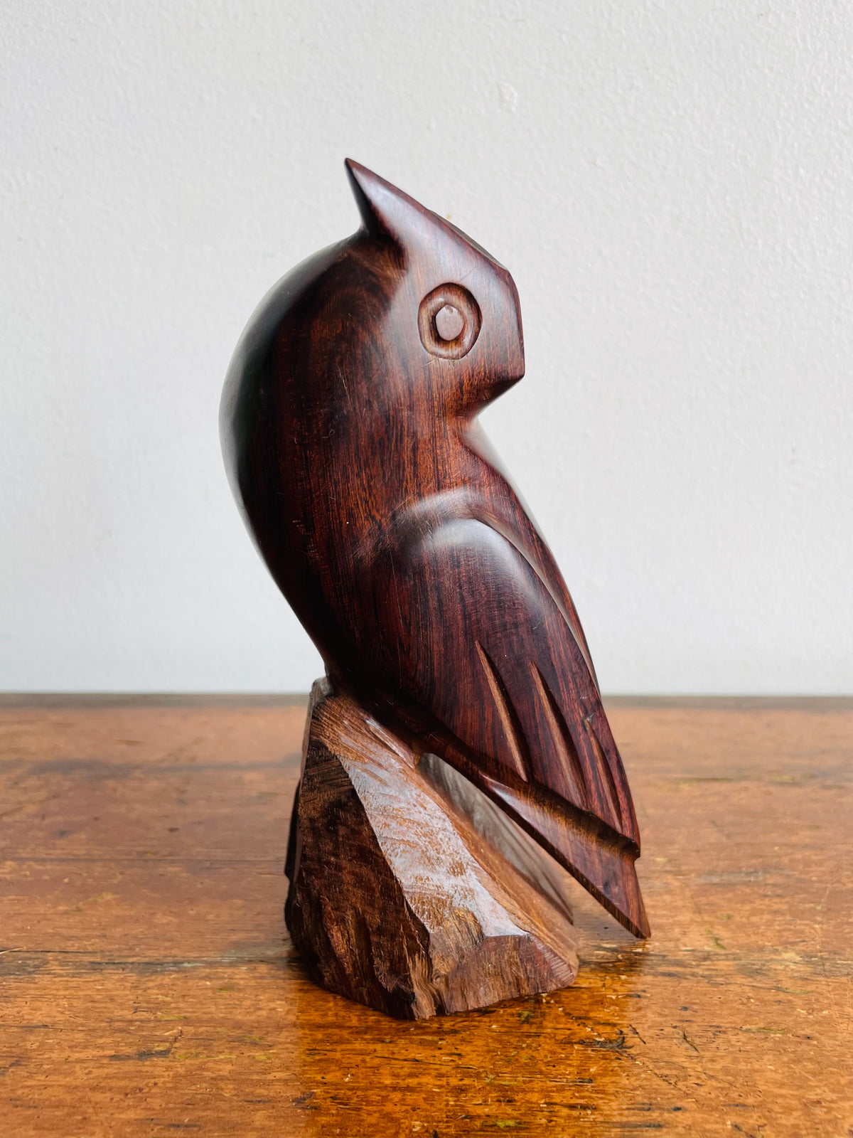 Vintage Hand-Carved Ironwood Owl Statue Figurine