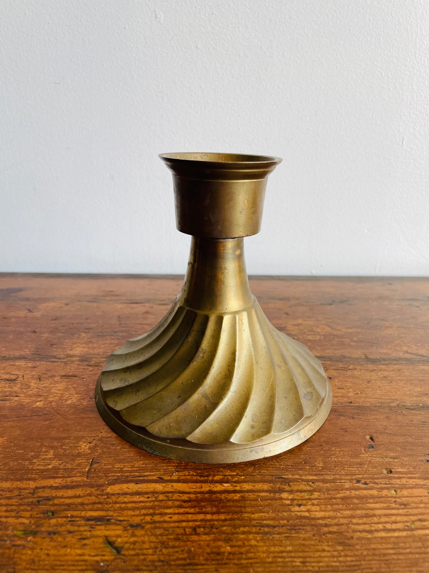 Brass Candle Holder with Beautiful Swirled Base Design - Made in India