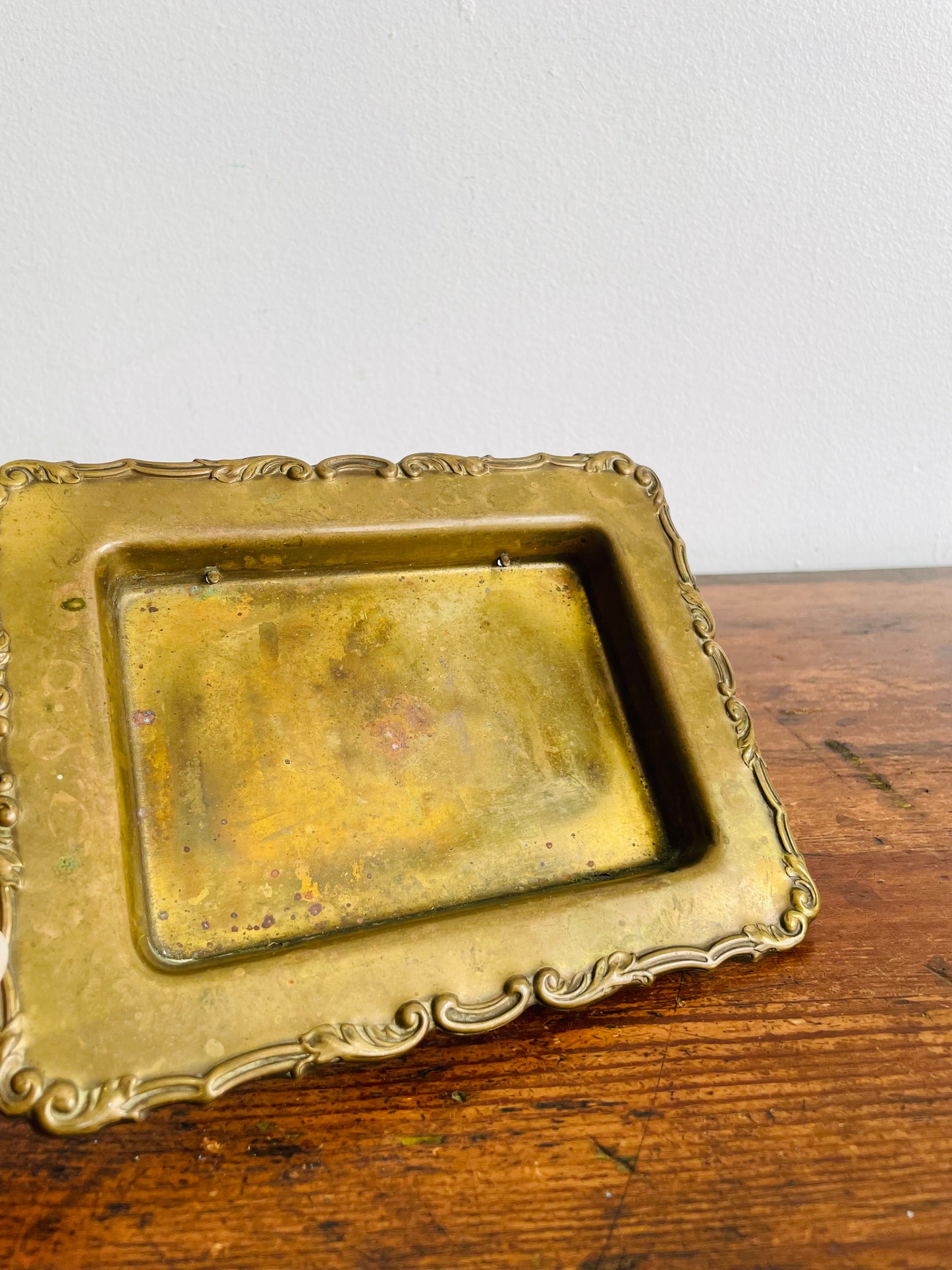 Brass Tray Dish with Ornate Design Around Rim - Great for Business Cards, Soap, Jewellery, Etc.