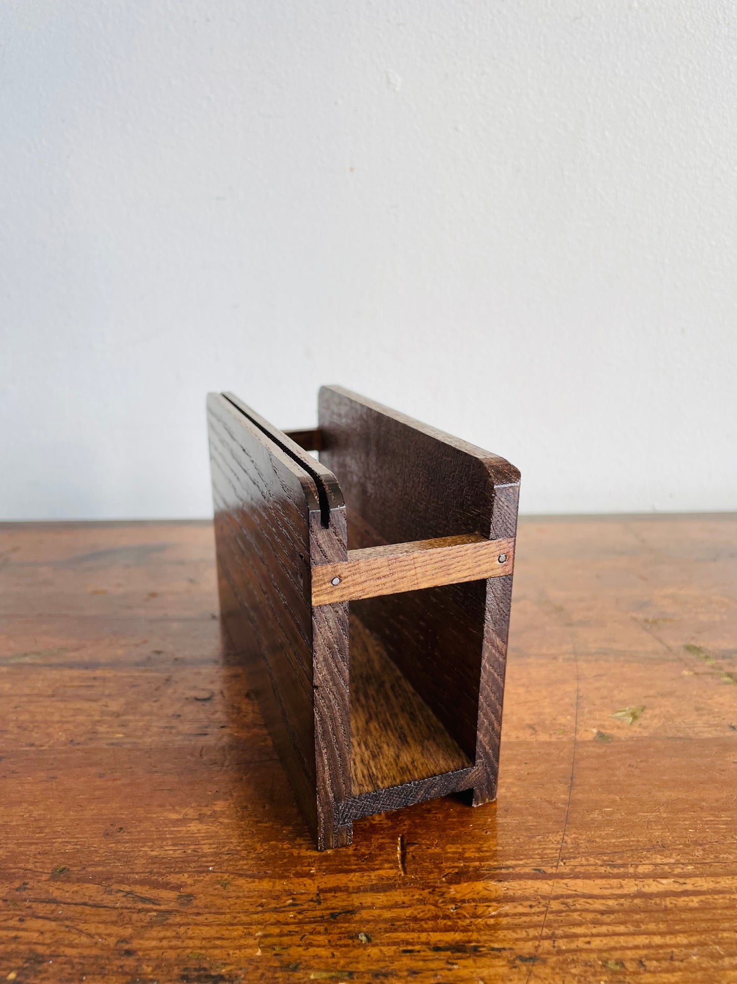 Vintage MCM Wood Recipe Card Holder with Bright Orange & Yellow Pineapple, Fish & Strawberry Graphics