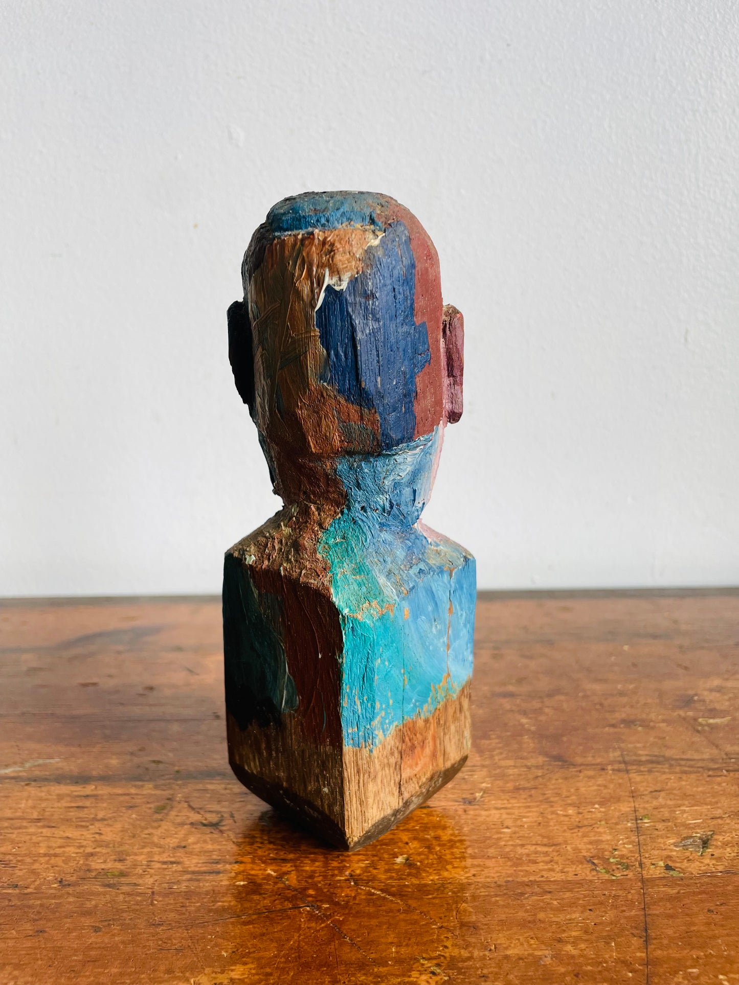 Vintage Hand Carved & Painted Wood Sculptural Head Figure Candle Holder - Found in the Workshop of Fort Erie Artist Estate