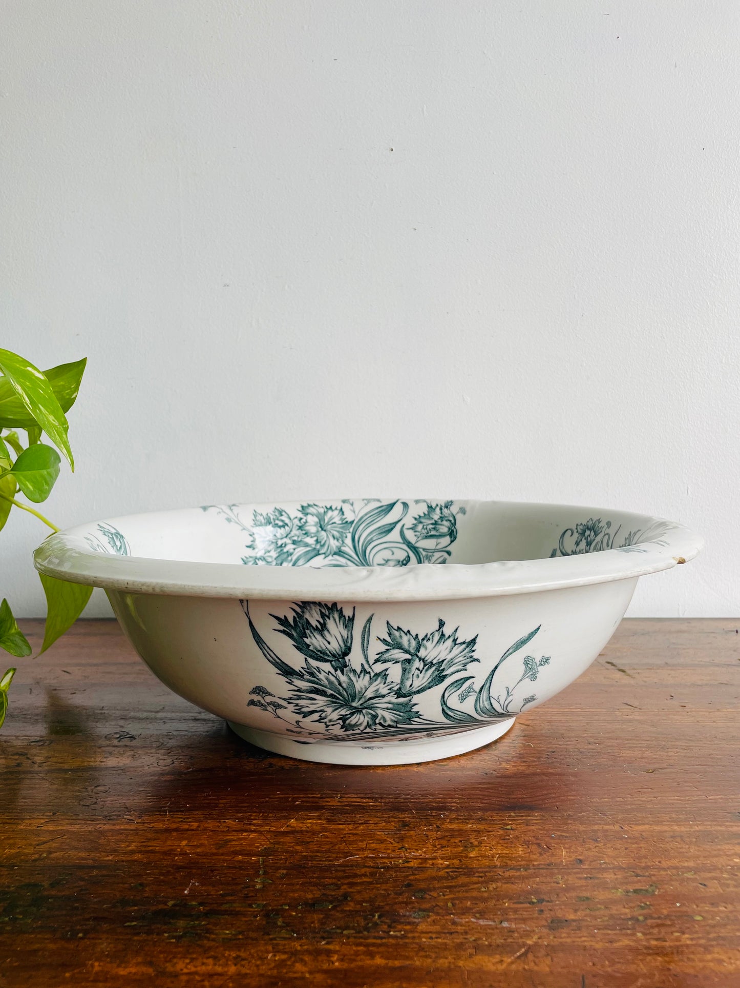 Alejandro Baker & Co. England Giant Ironstone Wash Basin Bowl with Blue Flower Pattern