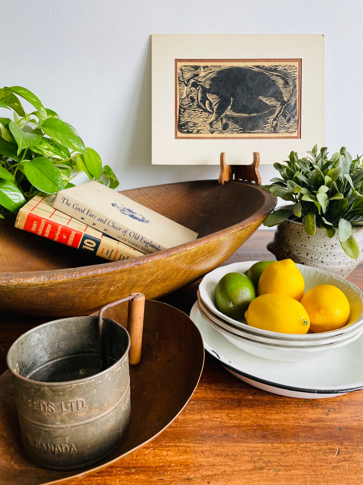 Dominion Seeds Ltd. London Canada 2 Cup Flour Sifter Cup with Wood Handle - Makes a Great Planter!