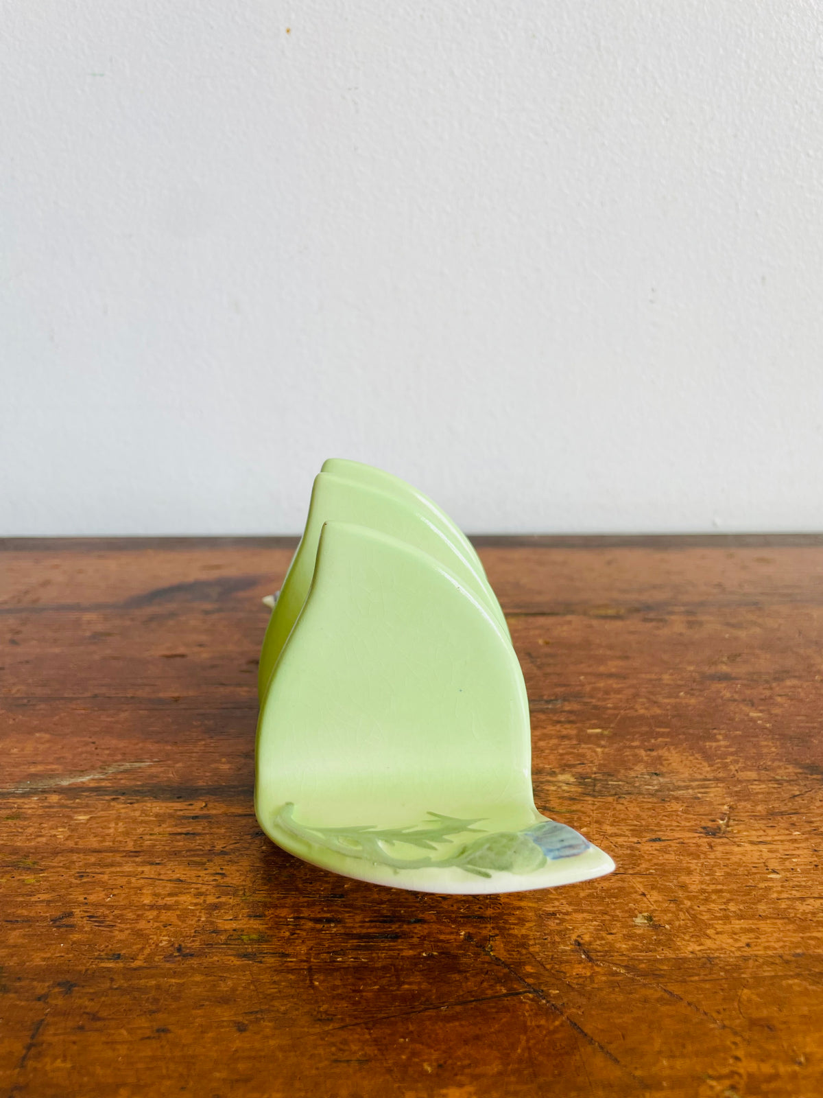 Vintage 1940s Pastel Green Royal Winton Grimwades 2-Slice Toast Rack Holder with Scottish Thistle Flower Design - Made in England - Also Great for Holding Photos, Mail, Postcards, Etc.