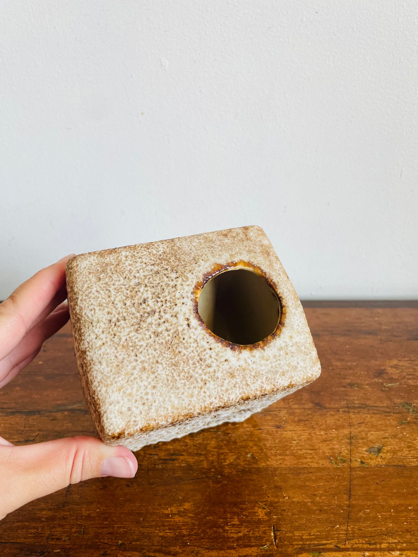 Vintage 1970s MCM Vest Keramiek Van Woerden Fat Lava Block Chimney Vase - Dutch Mid-Century Design - Made in The Netherlands