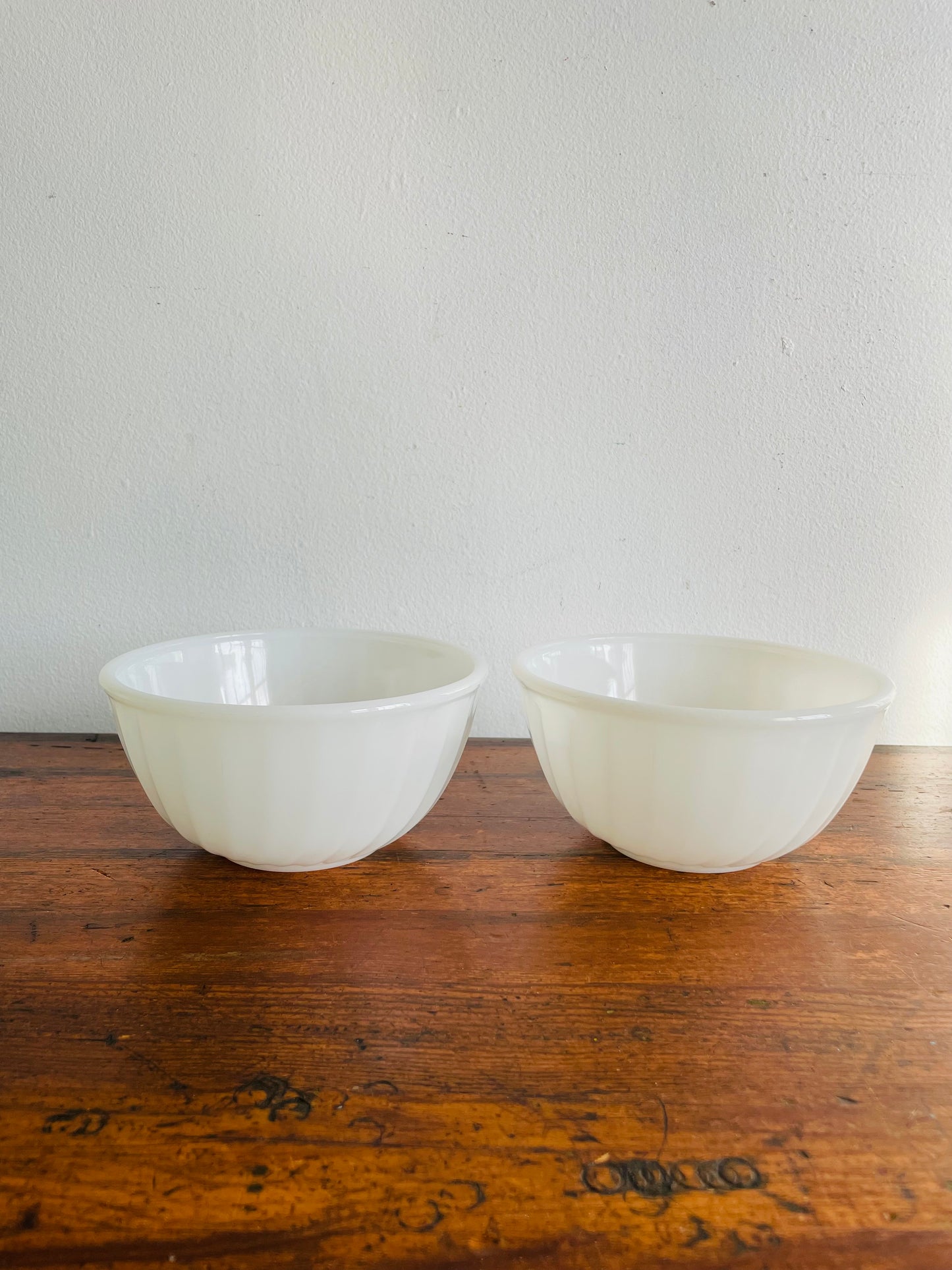 Fire King Oven Ware Swirl Milk Glass Bowls - Made in USA - Set of 2