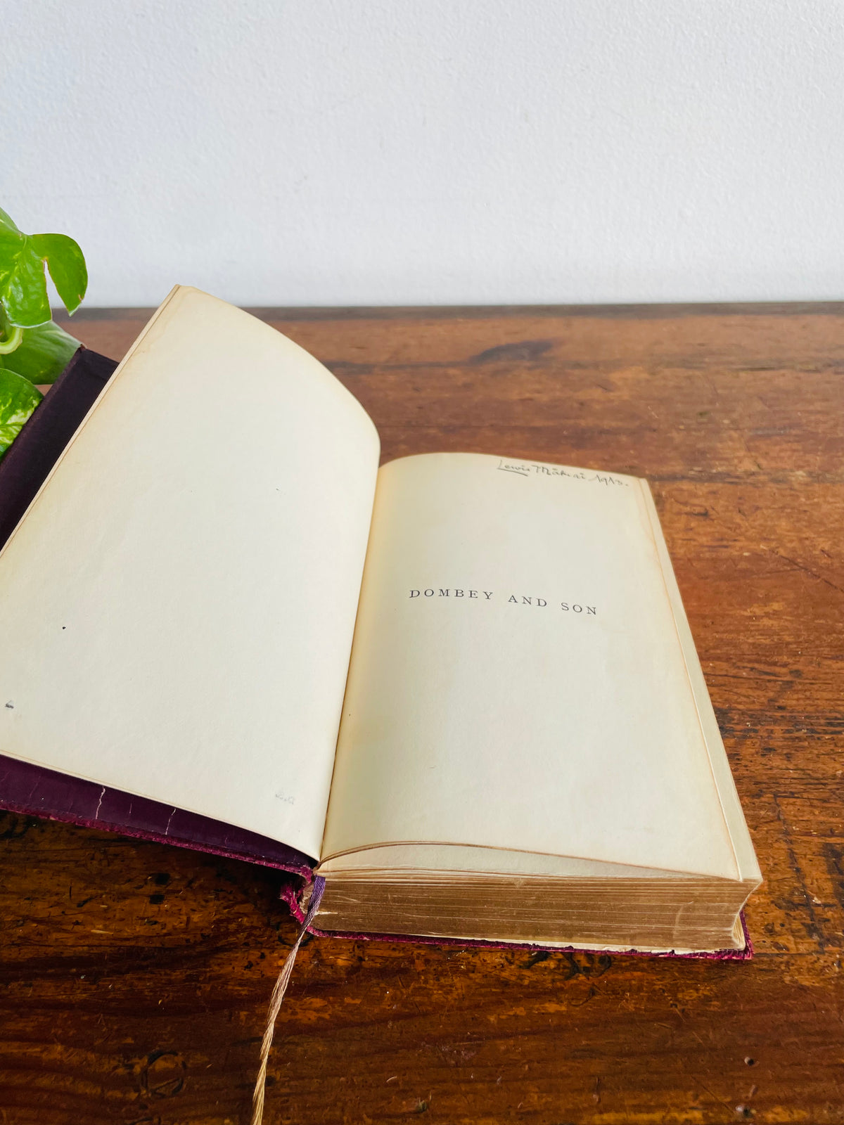 Antique Early 1900s Dombey And Son Leather Bound Book by Charles Dickens - Collins Clear-Type Press