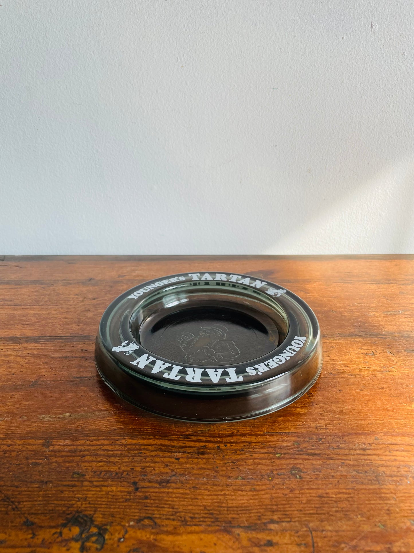 Younger's Tartan Ale Smoked Black Glass Ashtray or Trinket Dish - Edinburgh, Scotland Brewery