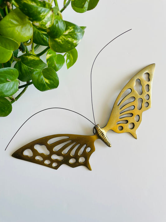 Vintage Solid Brass Wall Hanging Decorative Butterfly Figurine - 11" Wingspan - Made in Korea