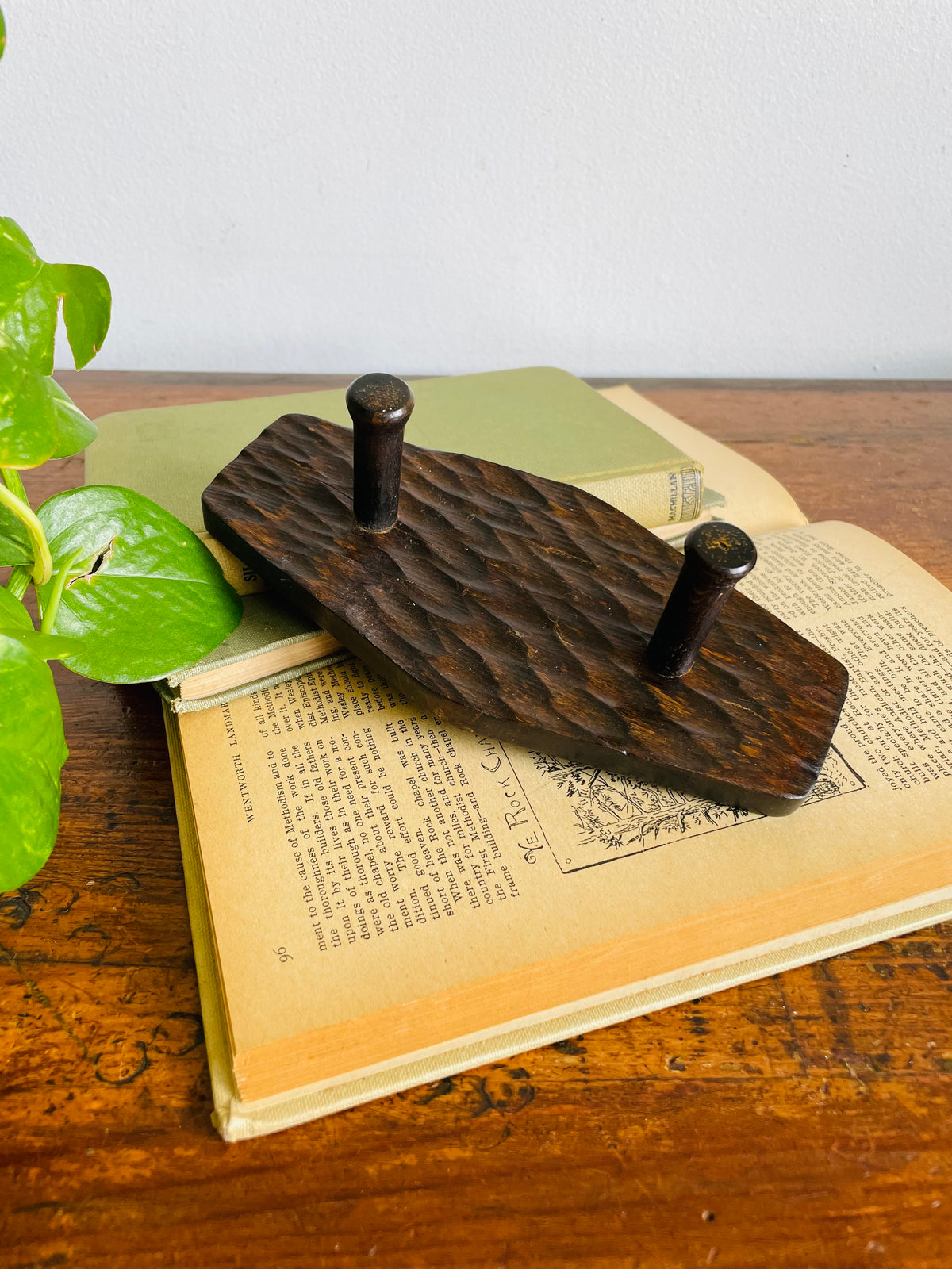 Vintage Wood Wall Hook Hanger with Two Hooks for Hanging