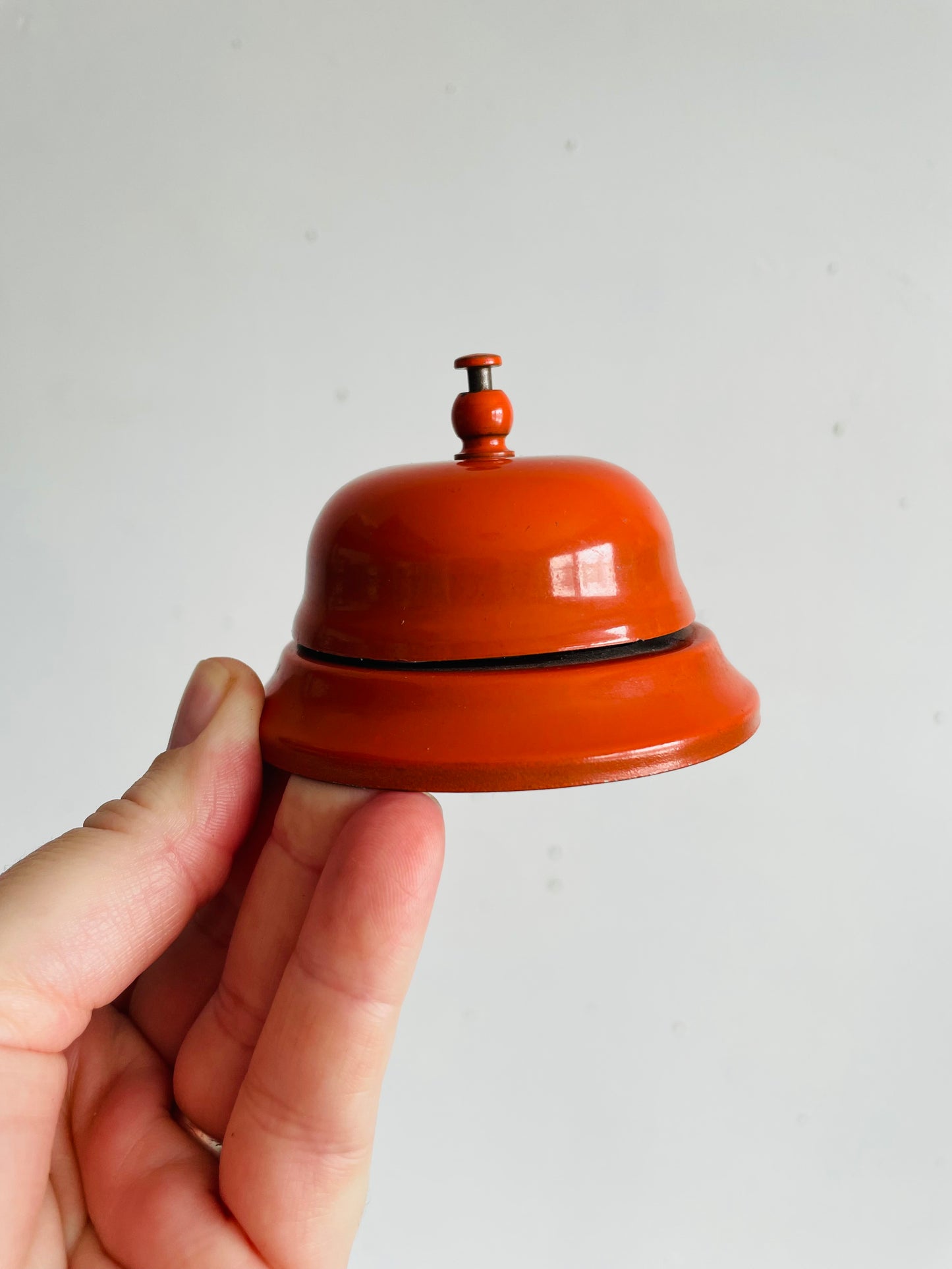 Vintage MCM Orange Metal Ring for Service Counter Bell - Works!