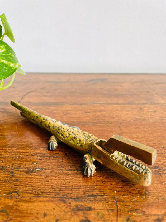 Vintage Solid Brass Alligator Nutcracker with Tarnish / Sold As-Is